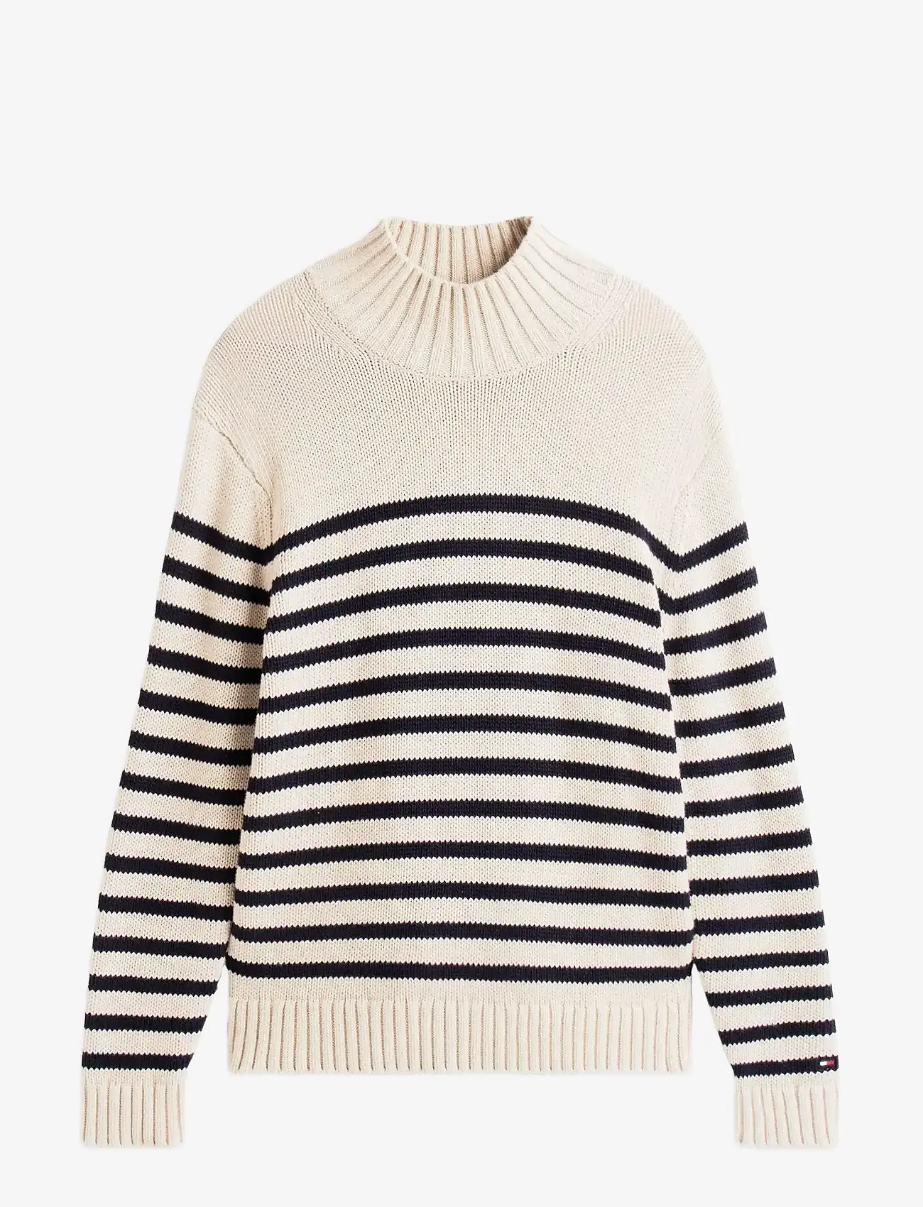 Tommy Hilfiger - BRETON COTTON STRIPE MOCK NECK - knitted round necks - oatmilk htr/desert sky - 1