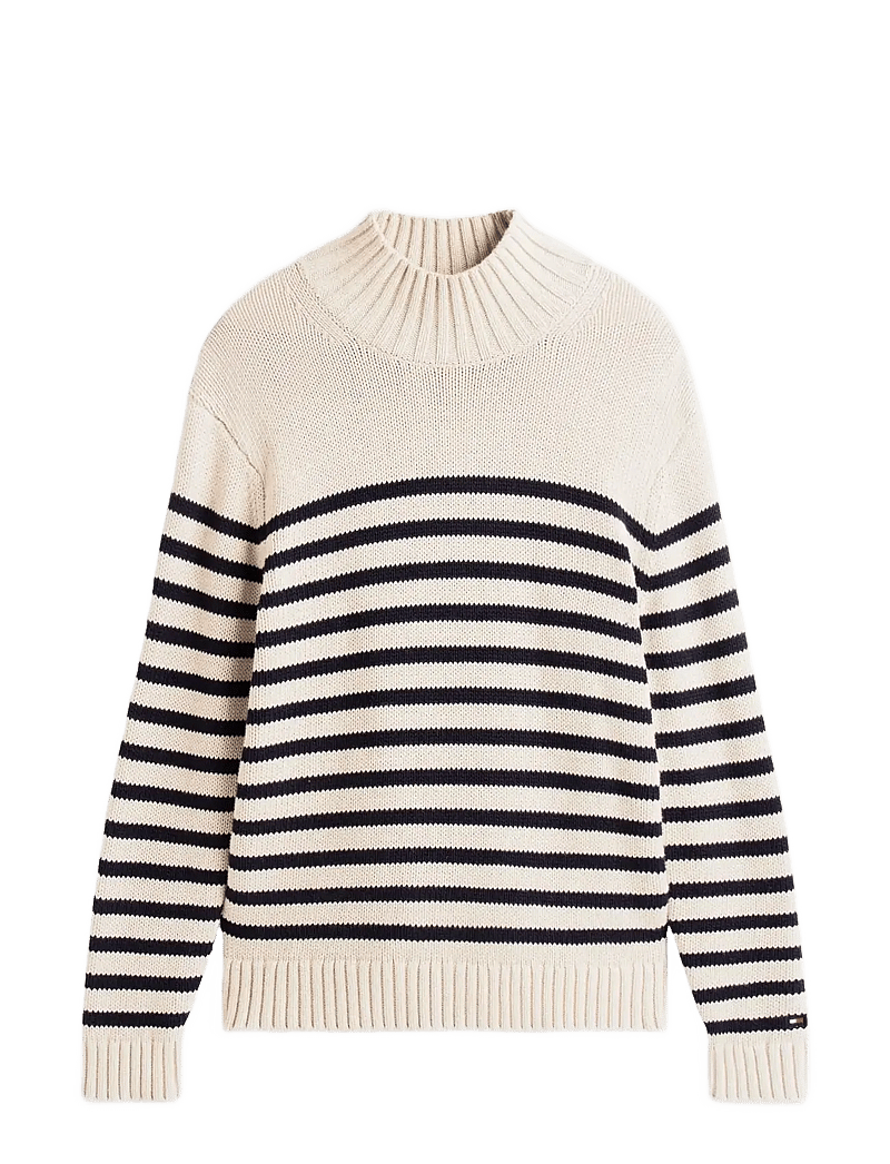 Tommy Hilfiger - BRETON COTTON STRIPE MOCK NECK - knitted round necks - oatmilk htr/desert sky - 1
