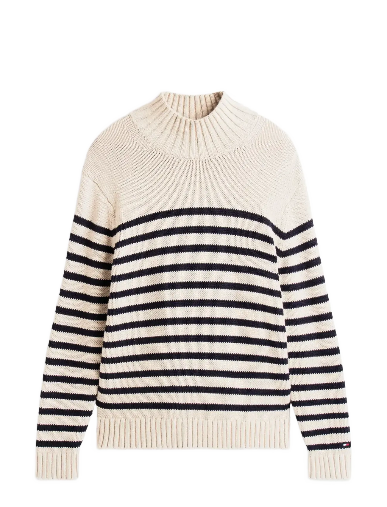 Tommy Hilfiger BRETON COTTON STRIPE MOCK NECK - Rundhals - OATMILK HTR DESERT SKY / cream