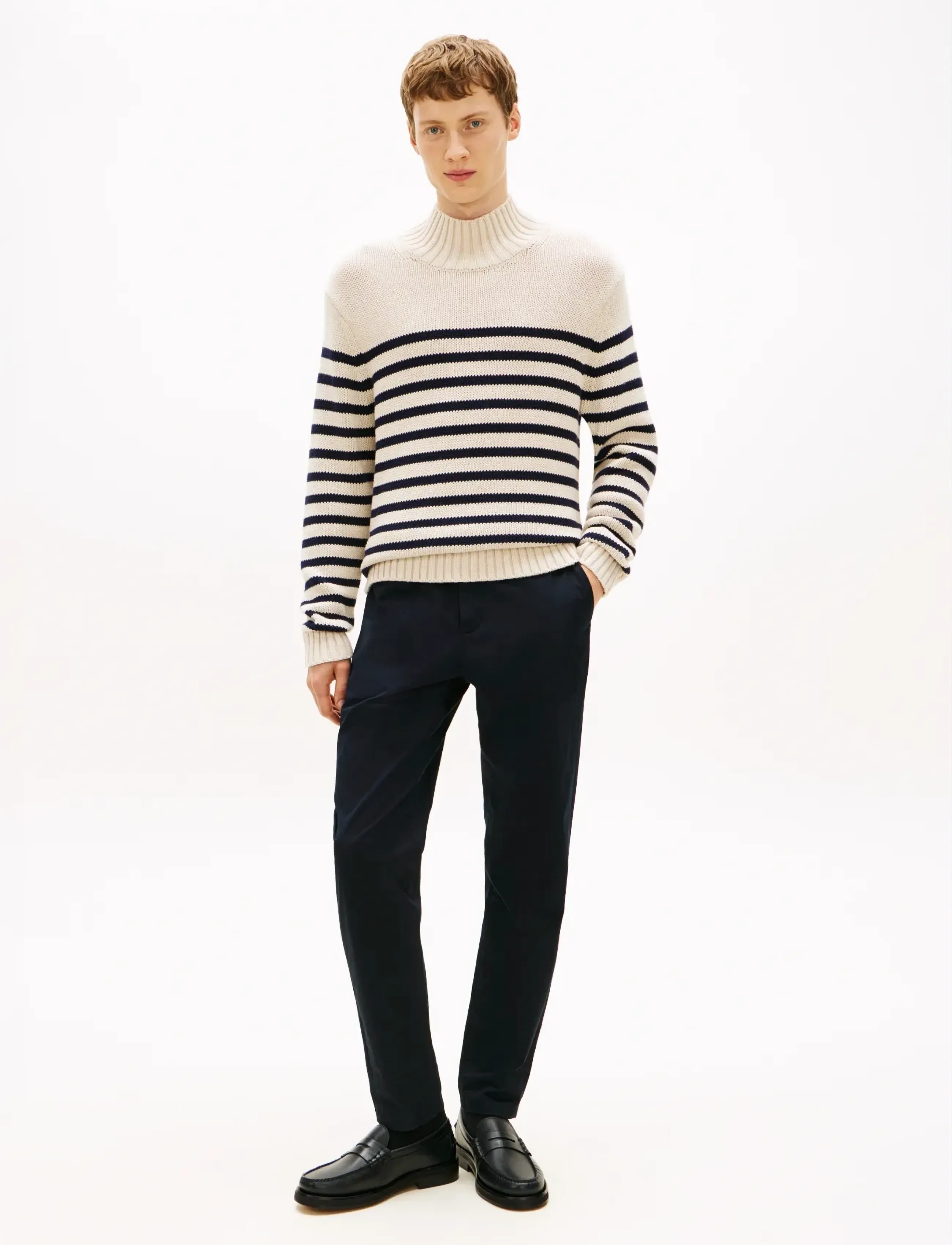Tommy Hilfiger - BRETON COTTON STRIPE MOCK NECK - poolokaulus - oatmilk htr/desert sky - 2
