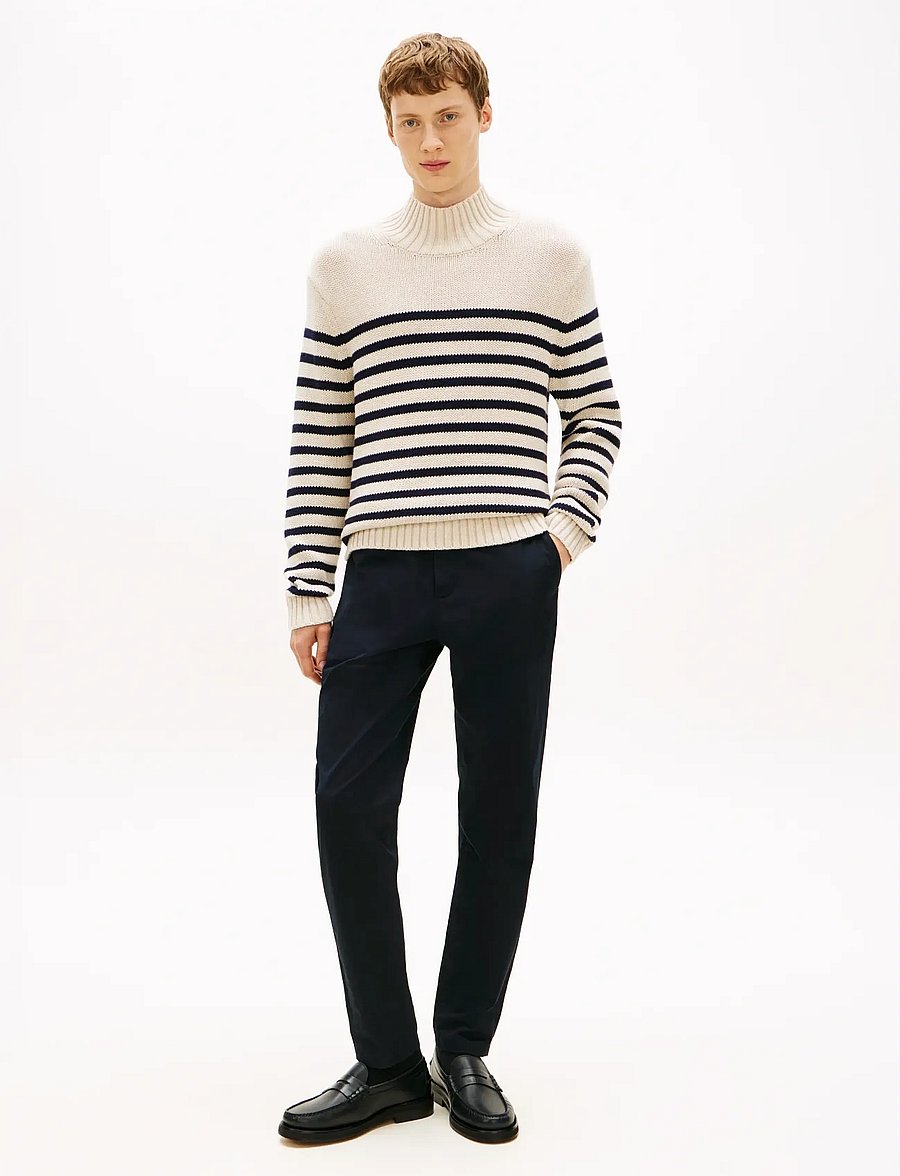 Tommy Hilfiger - BRETON COTTON STRIPE MOCK NECK - rullekraver - oatmilk htr/desert sky - 2