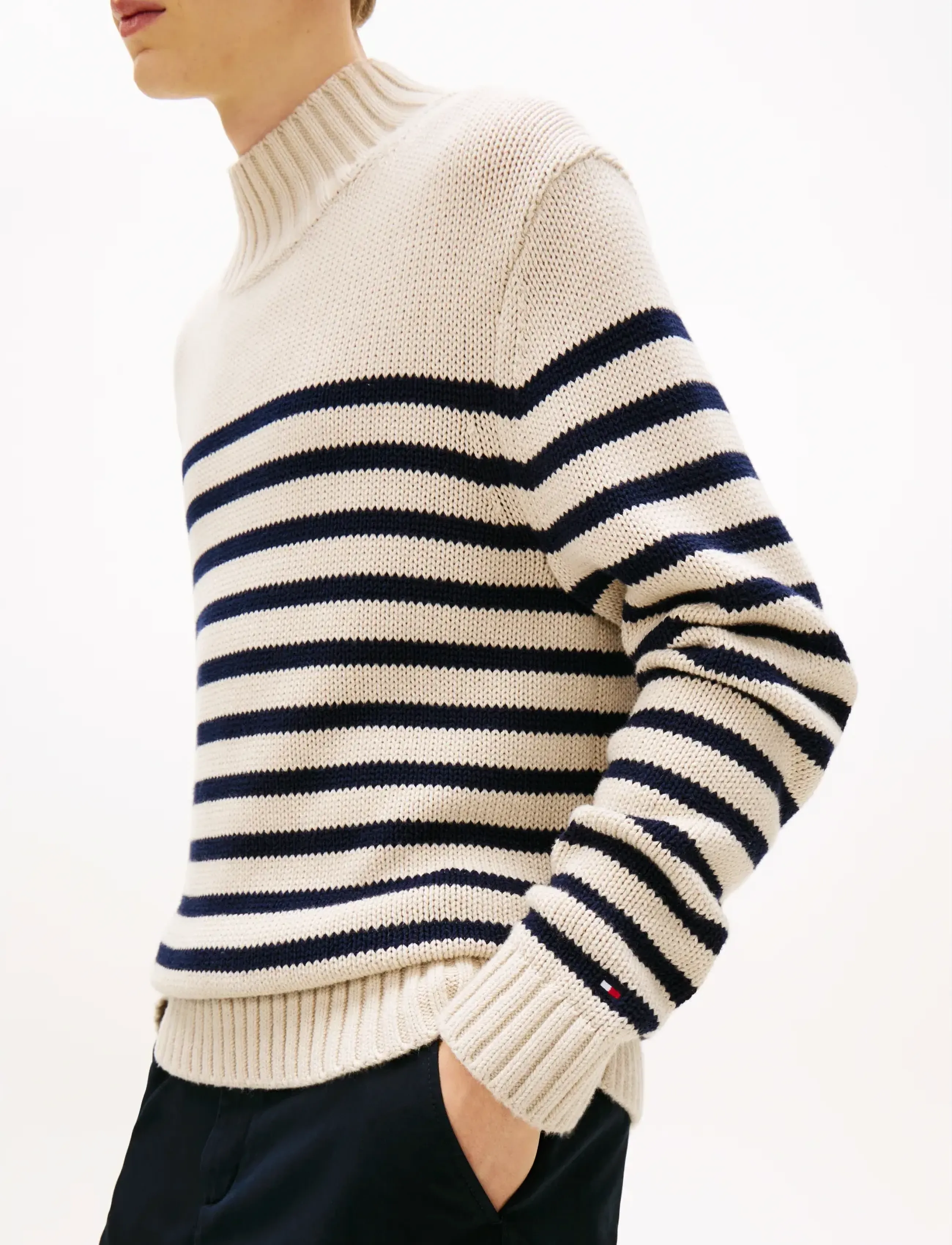 Tommy Hilfiger - BRETON COTTON STRIPE MOCK NECK - poolokaulus - oatmilk htr/desert sky - 4