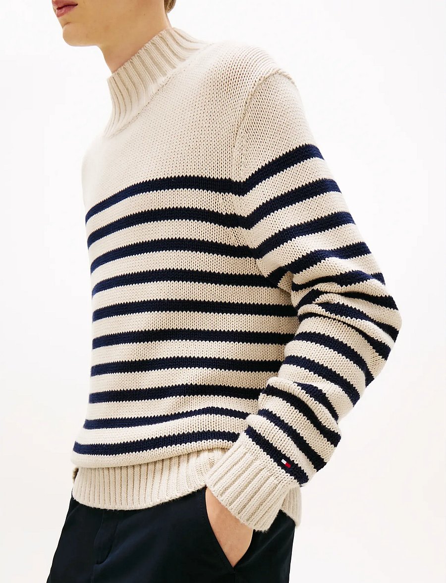 Tommy Hilfiger - BRETON COTTON STRIPE MOCK NECK - rullekraver - oatmilk htr/desert sky - 4