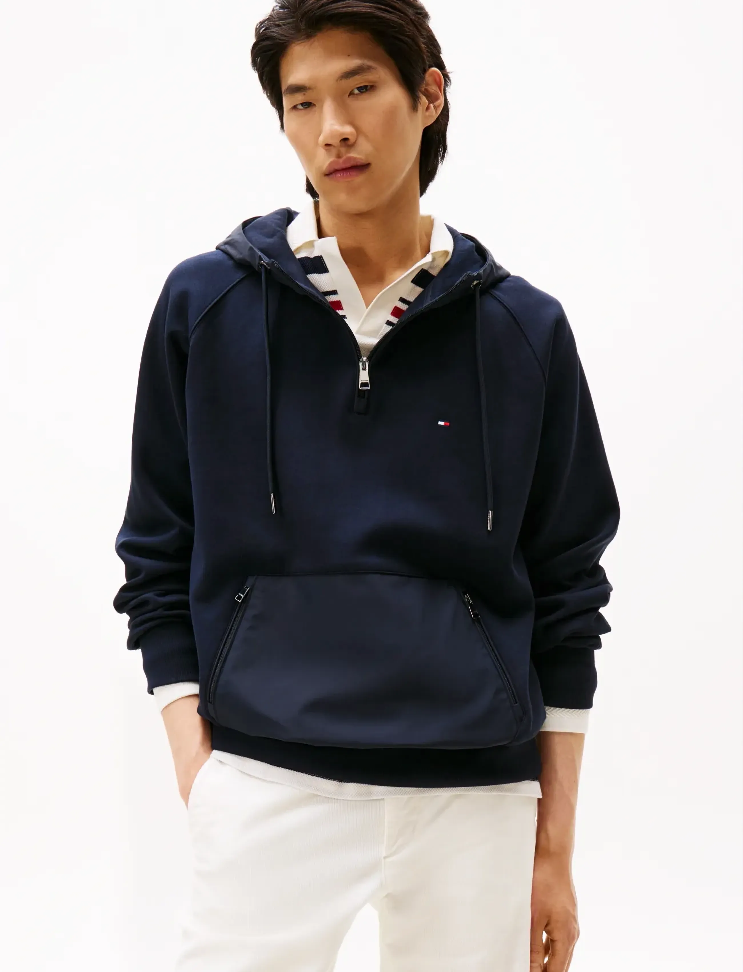 Tommy Hilfiger MIX MEDIA 1/4 ZIP HOODY - Tøj - DESERT SKY / navy