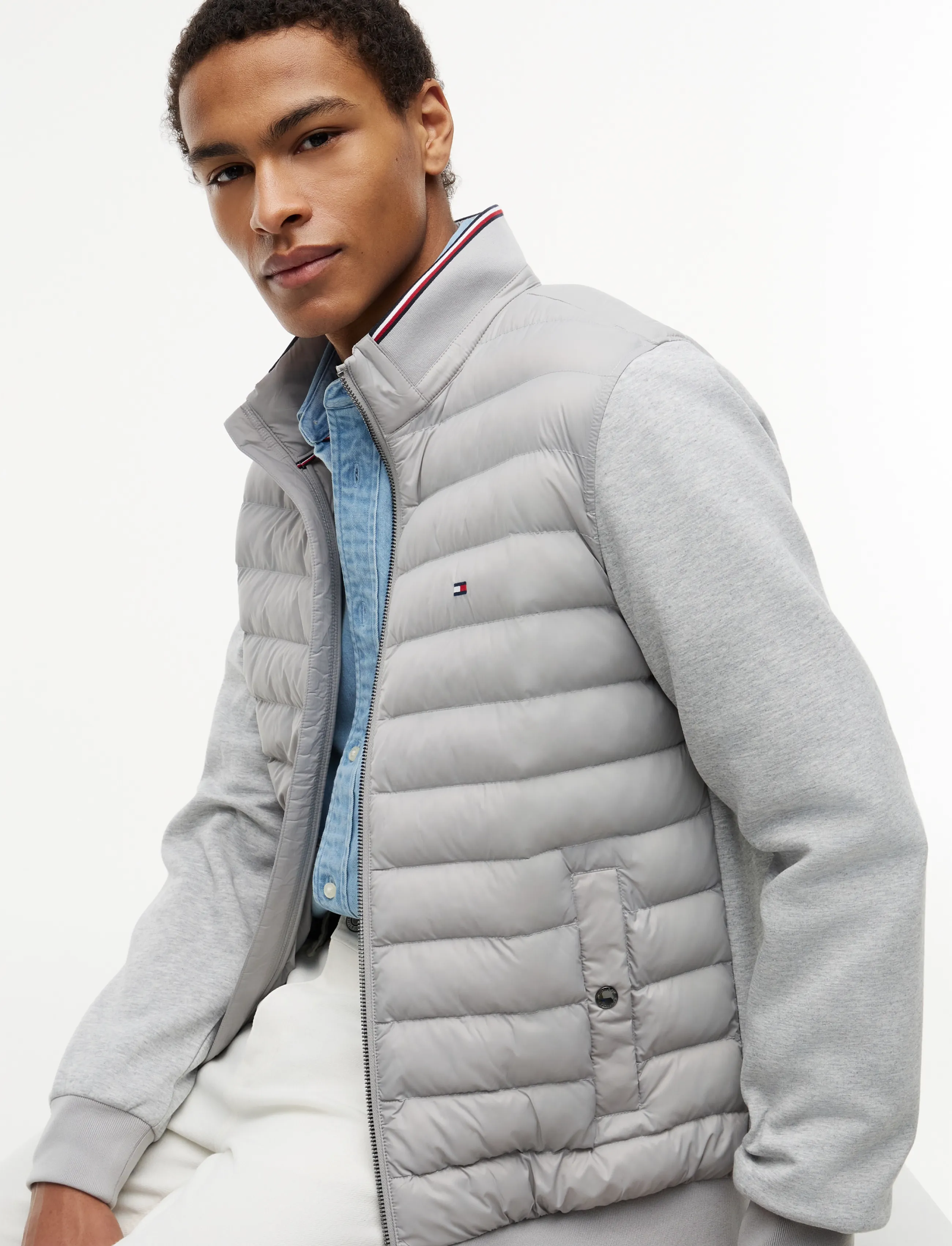 Tommy Hilfiger - MIX MEDIA ESS RWB STAND COLLAR - hybrid jackets  - light grey heather - 1