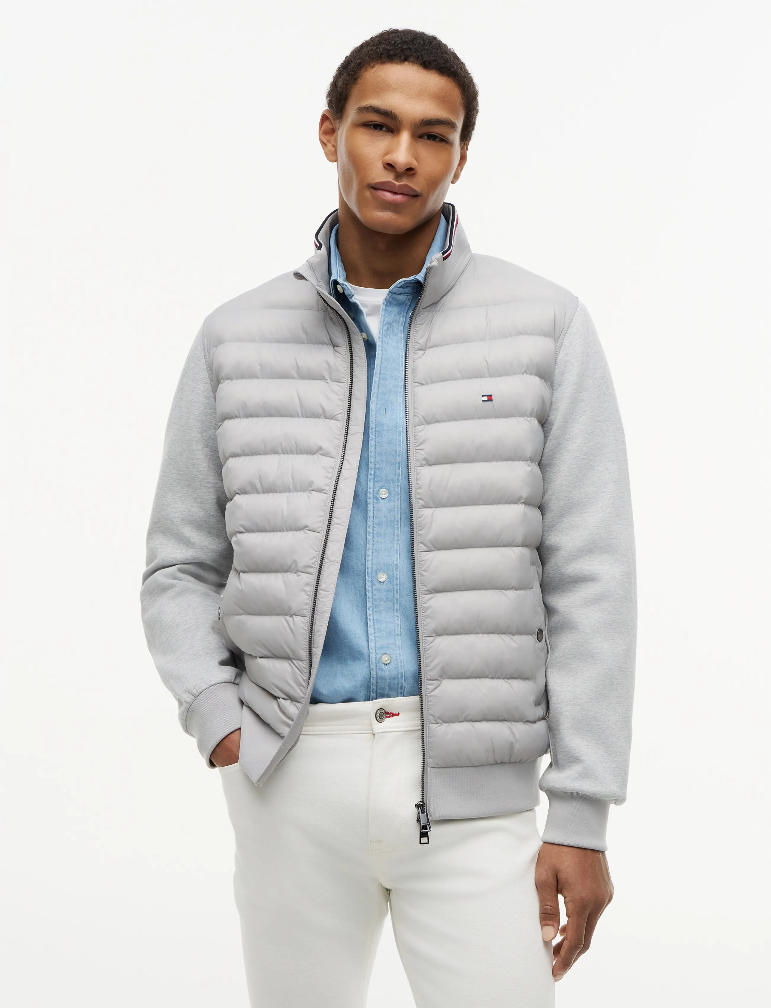 Tommy Hilfiger - MIX MEDIA ESS RWB STAND COLLAR - hybrid jackets  - light grey heather - 3
