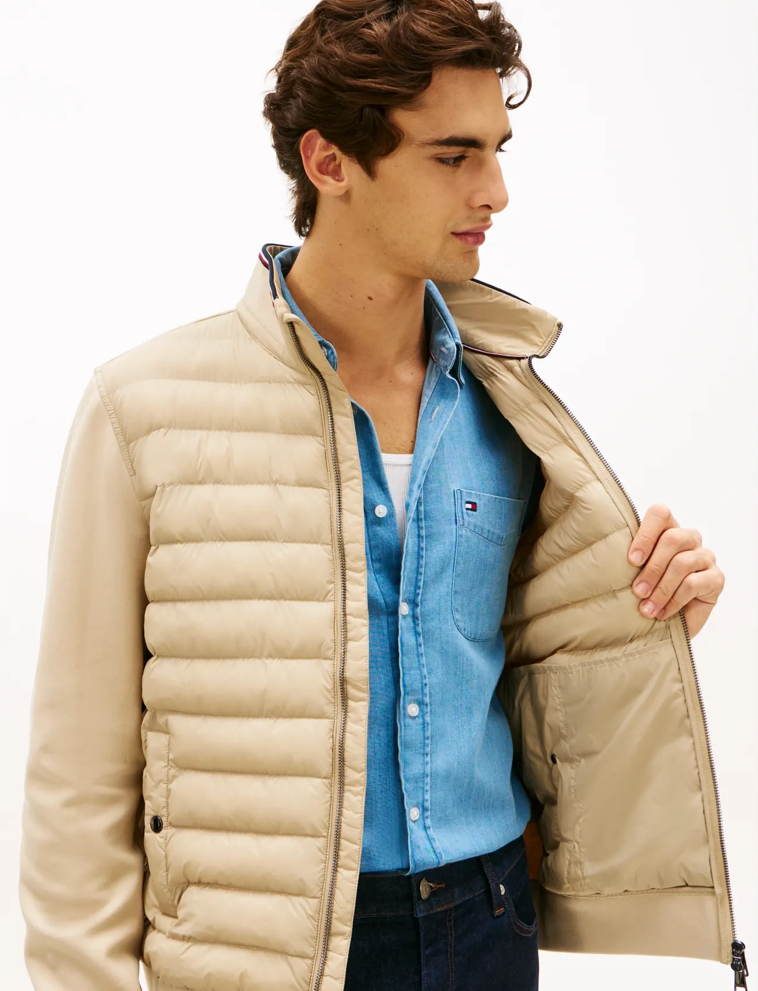 Tommy Hilfiger - MIX MEDIA ESS RWB STAND COLLAR - hybrid-jacken - sandalwood - 5