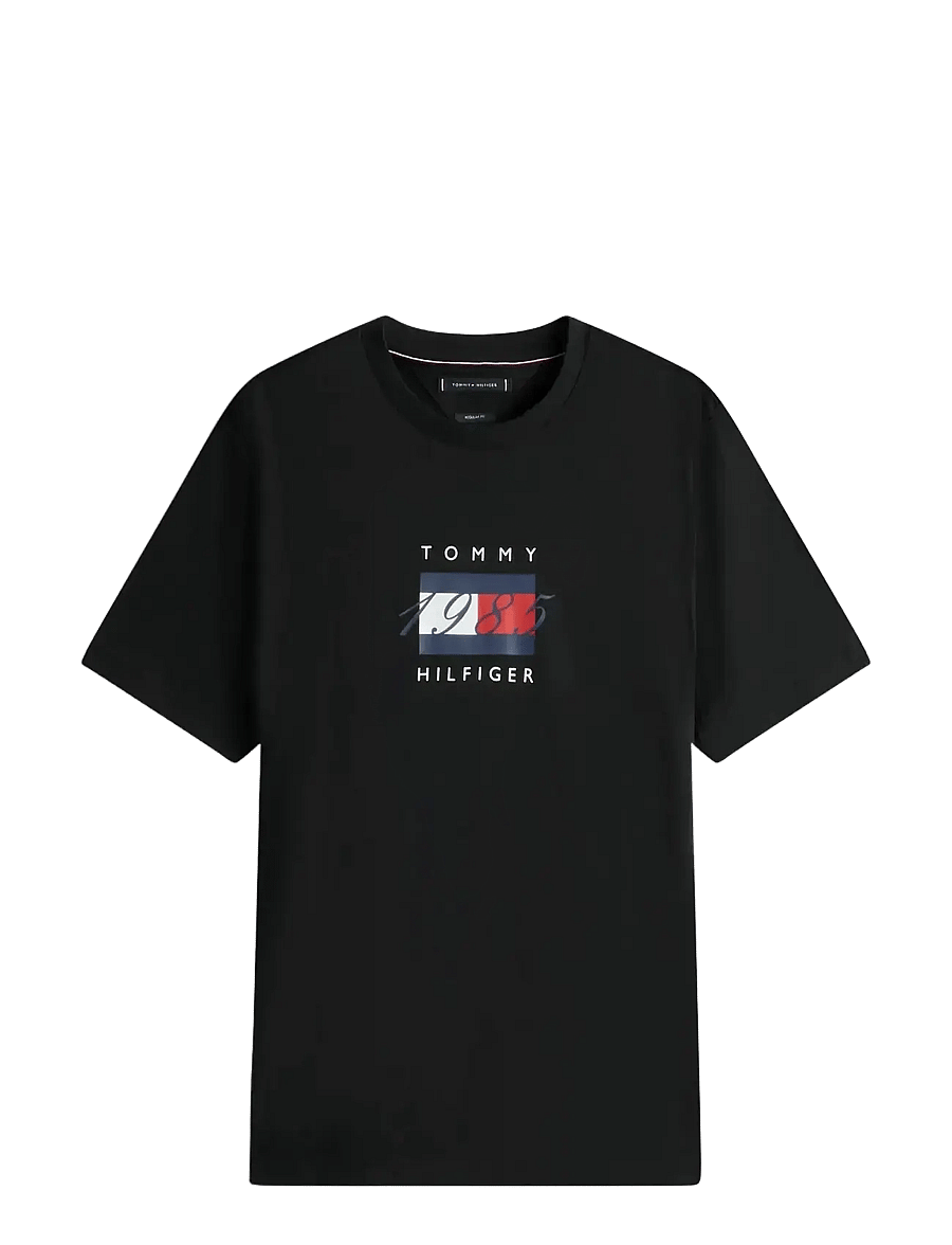 Tommy Hilfiger - LINEAR FLAG GRAPHIC TEE - kortærmede t-shirts - black - 1