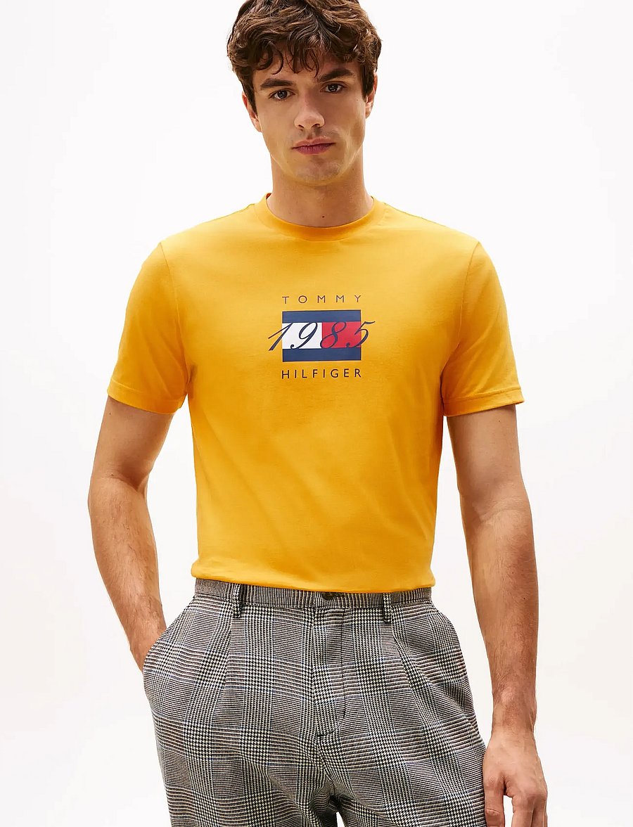 Tommy Hilfiger - LINEAR FLAG GRAPHIC TEE - kurzärmelige t-shirts - countryside yellow - 0