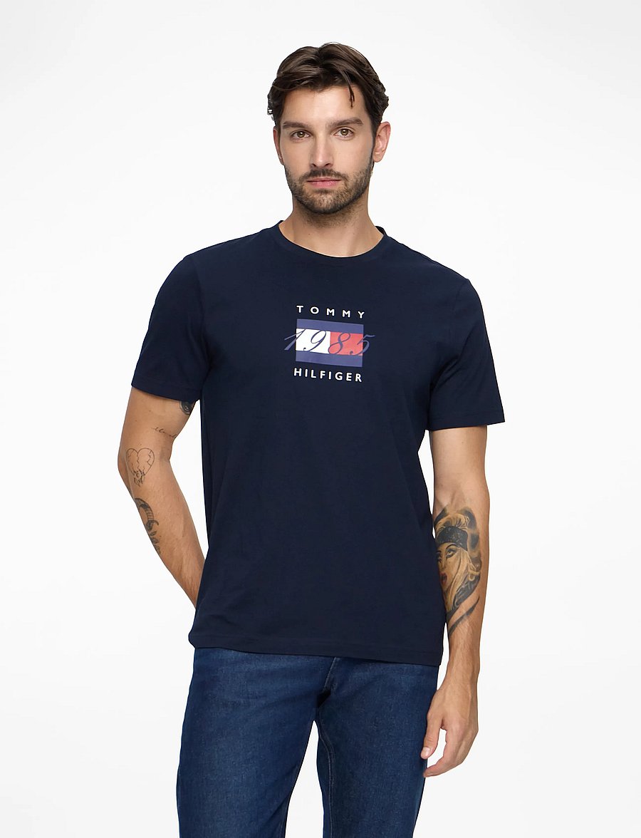 Tommy Hilfiger - LINEAR FLAG GRAPHIC TEE - short-sleeved t-shirts - desert sky - 0
