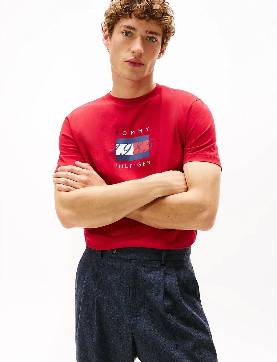 Tommy Hilfiger - LINEAR FLAG GRAPHIC TEE - lühikeste varrukatega t-särgid - medium red - 0