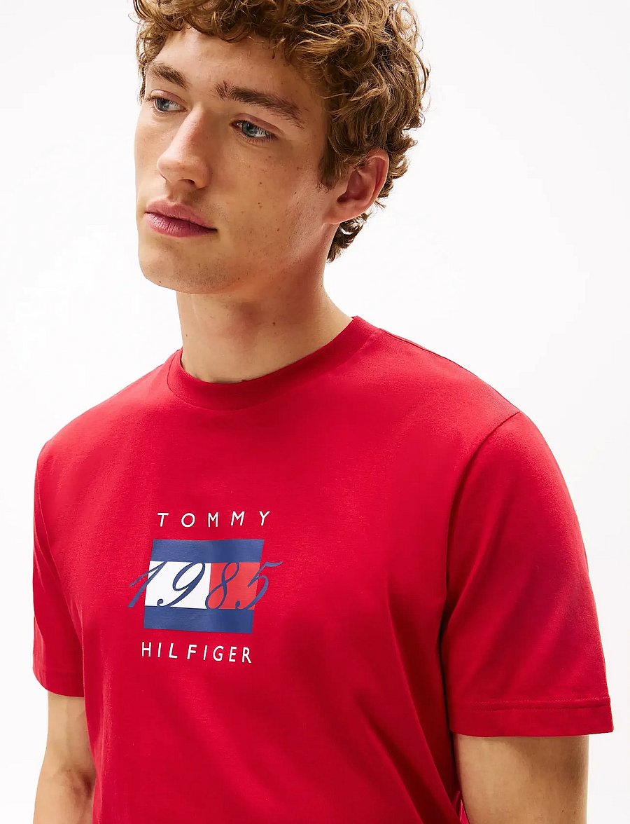 Tommy Hilfiger - LINEAR FLAG GRAPHIC TEE - lühikeste varrukatega t-särgid - medium red - 4