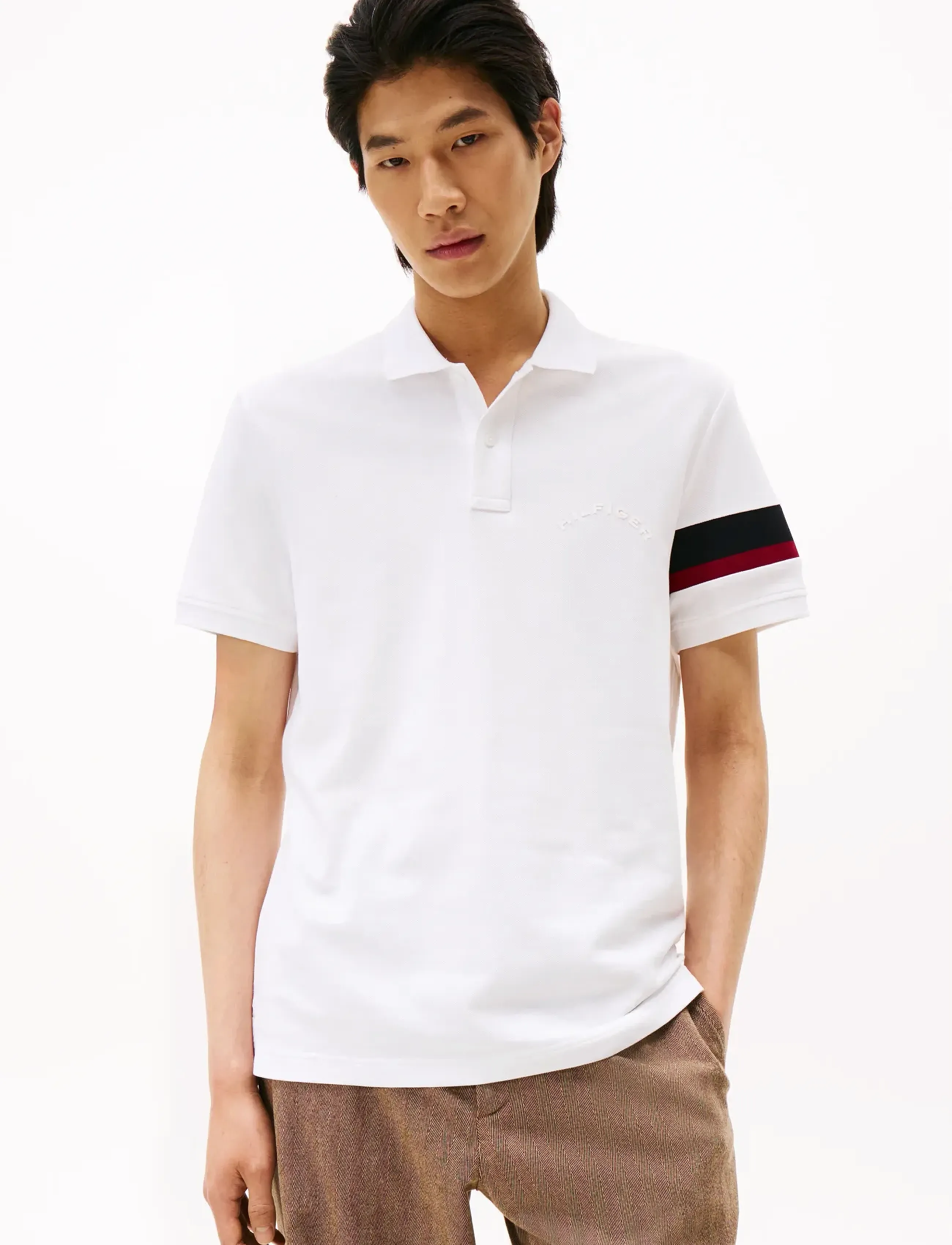 Tommy Hilfiger Rwb Sleeve Tape Reg Polo, M, White, Poloer > Kortærmede, Herre