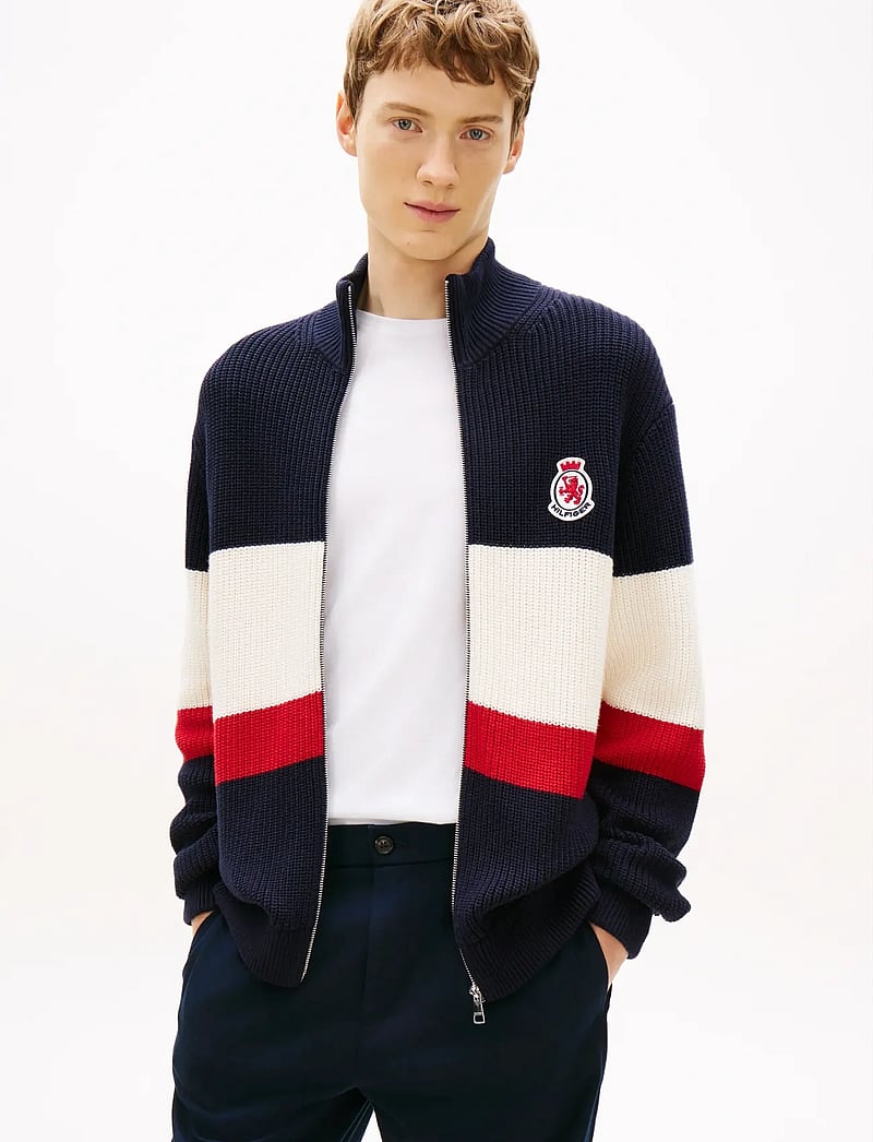 Tommy Hilfiger - RWB RIB CHEST STRIPE ZIP THROUGH - fullzip strik - desert sky - 0