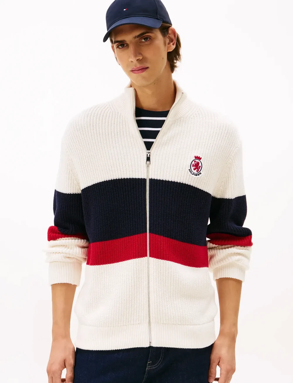 Tommy Hilfiger - RWB RIB CHEST STRIPE ZIP THROUGH - full zip tröjor - ivory petal - 0