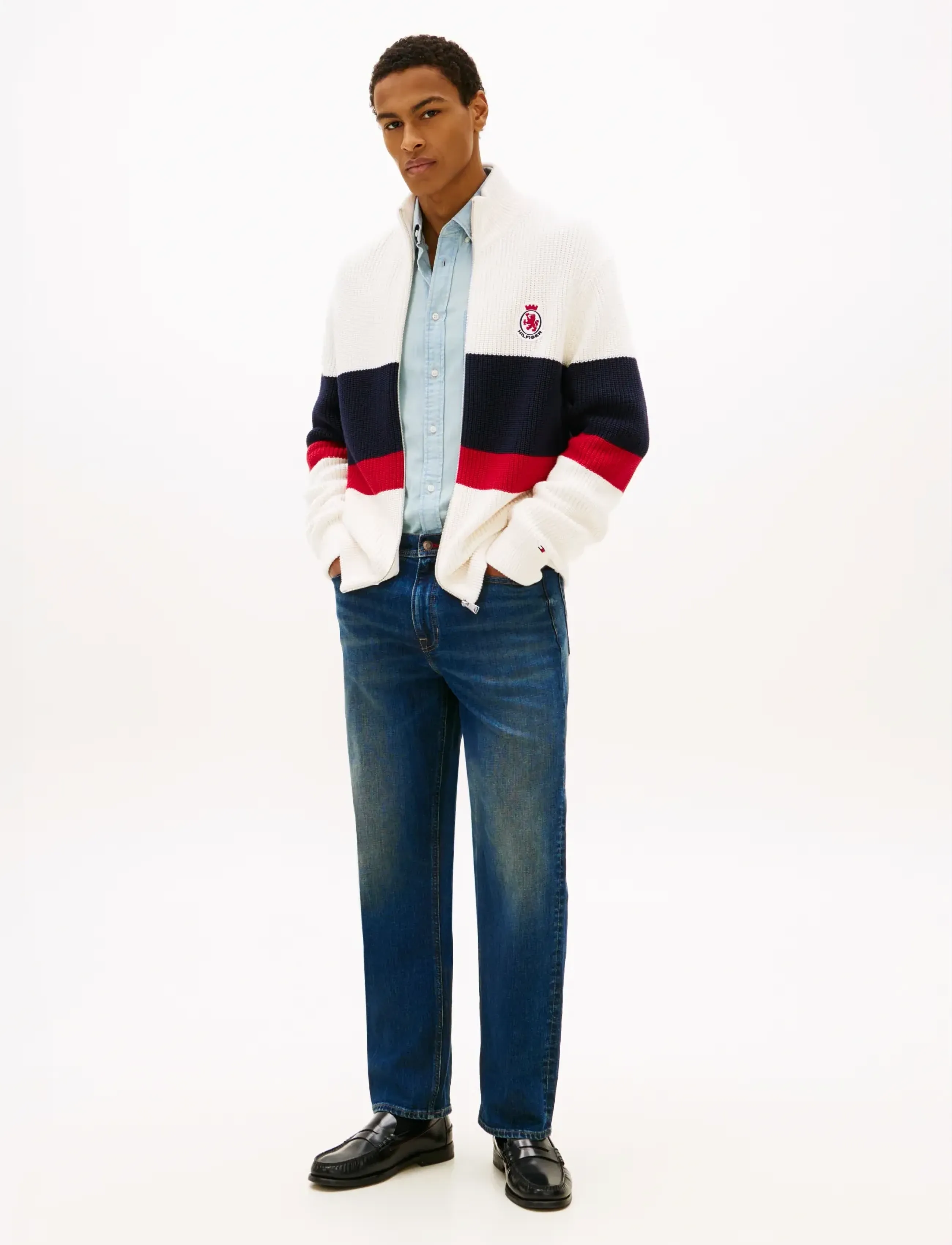 Tommy Hilfiger - RWB RIB CHEST STRIPE ZIP THROUGH - ivory petal - 3