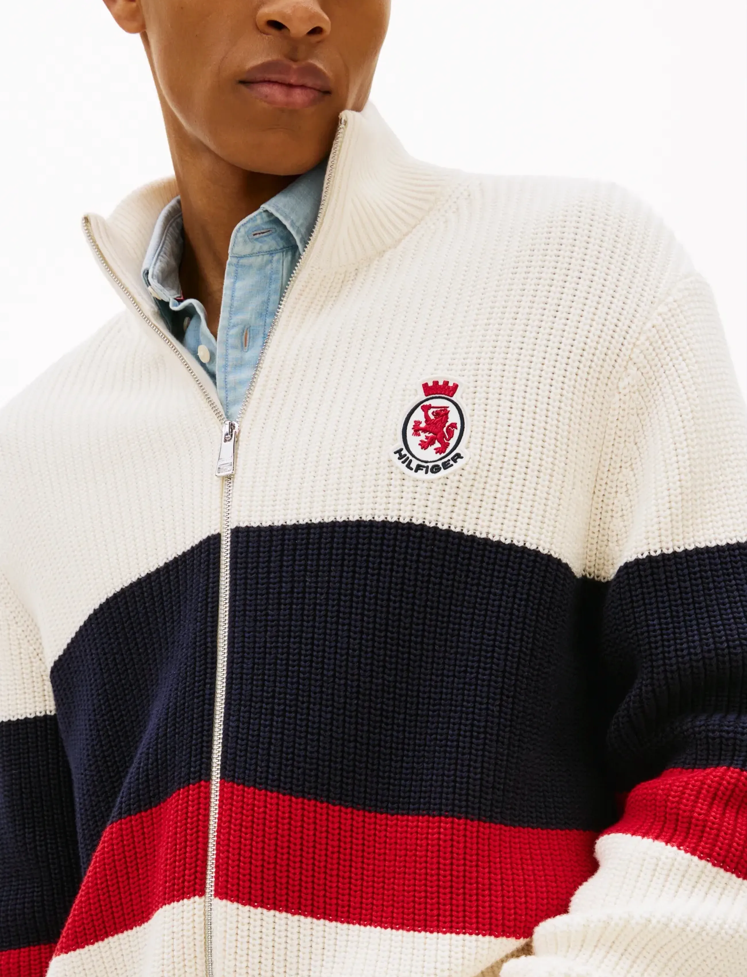 Tommy Hilfiger - RWB RIB CHEST STRIPE ZIP THROUGH - ivory petal - 5