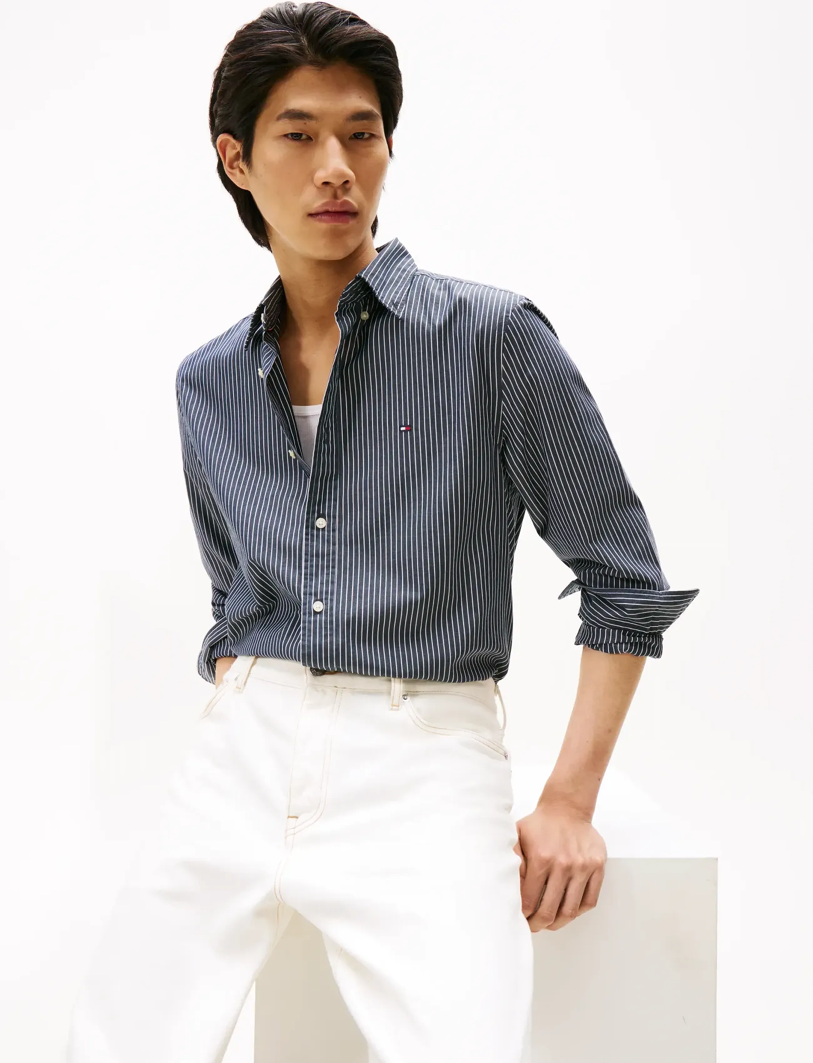 Tommy Hilfiger - CORE HAIRLINE POPLIN RF SHIRT - striped shirts - black   stripe - 4
