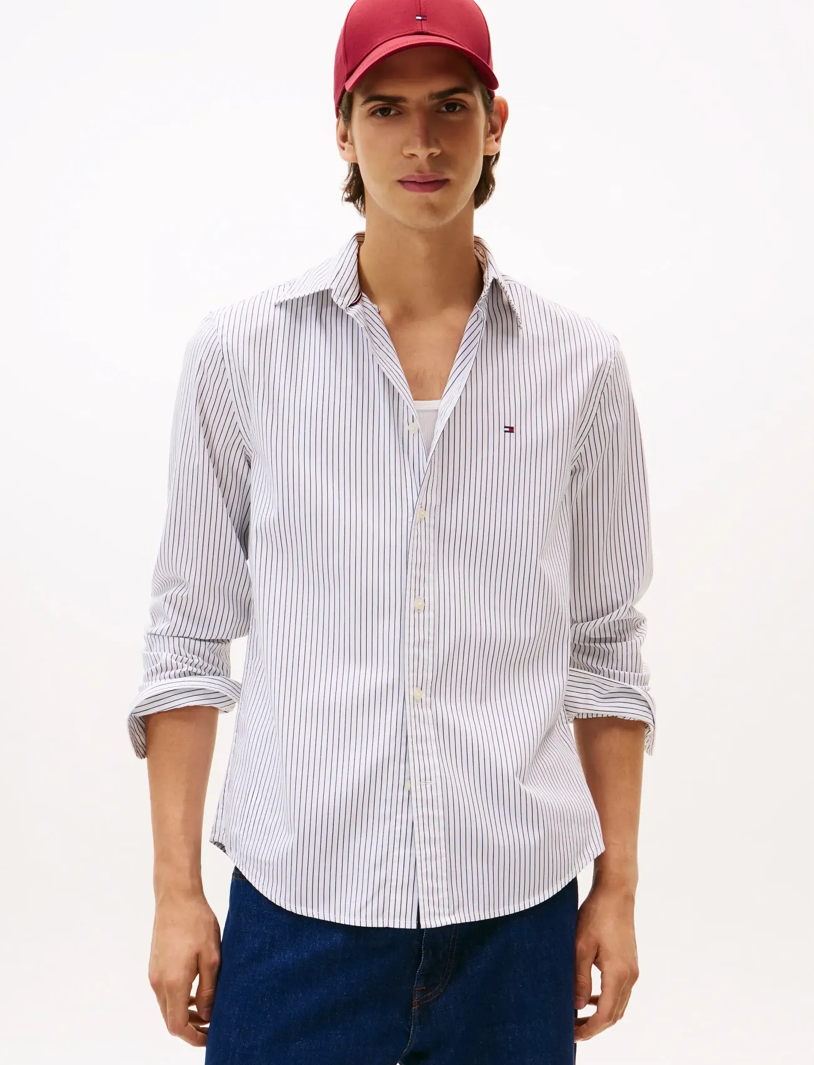 Tommy Hilfiger CORE HAIRLINE POPLIN RF SHIRT - Shirts - WHITE / STRIPE / white