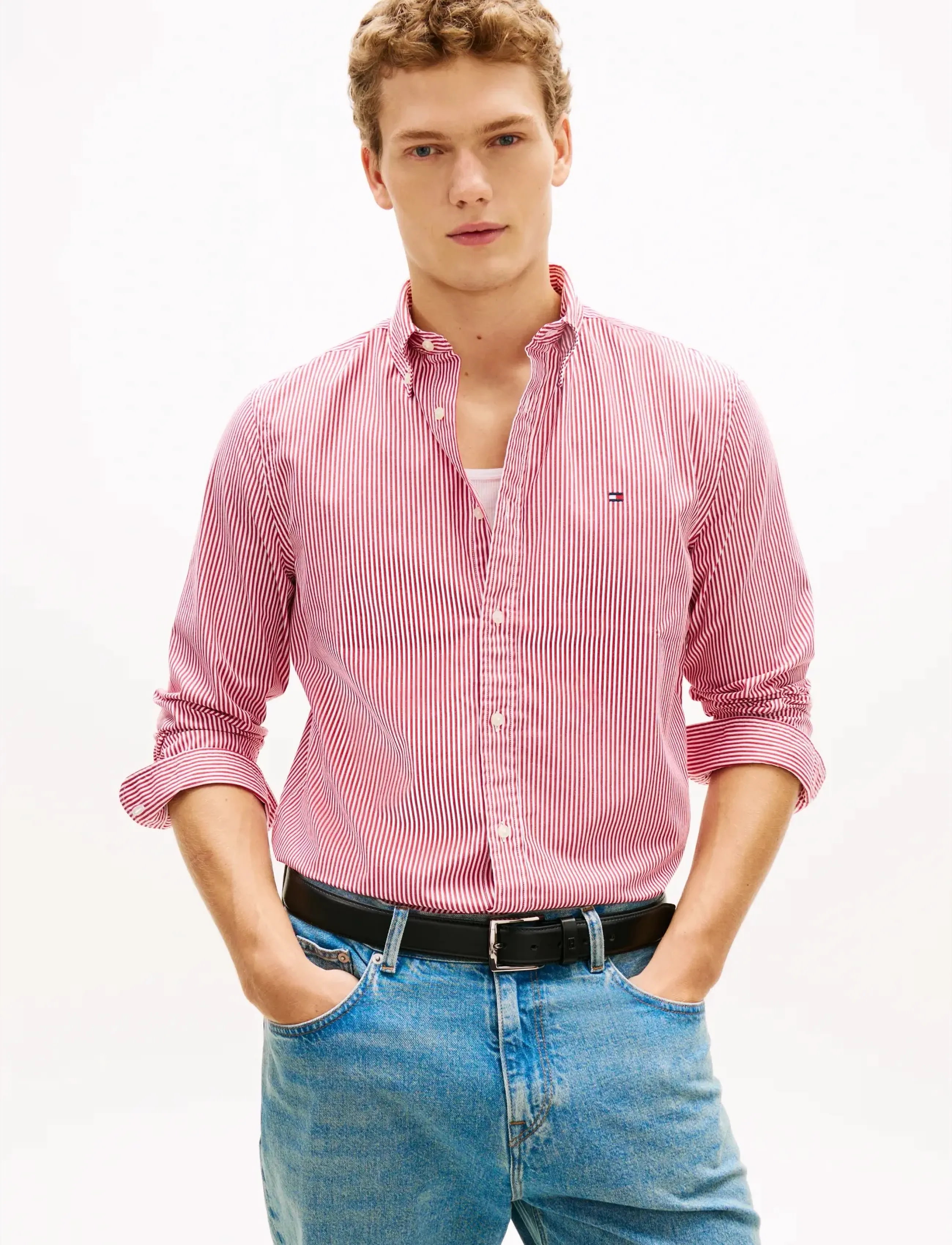 Tommy Hilfiger CORE FLEX POP CLASSIC STP SHIRT - Stribede skjorter - MEDIUM RED   STRIPE / red
