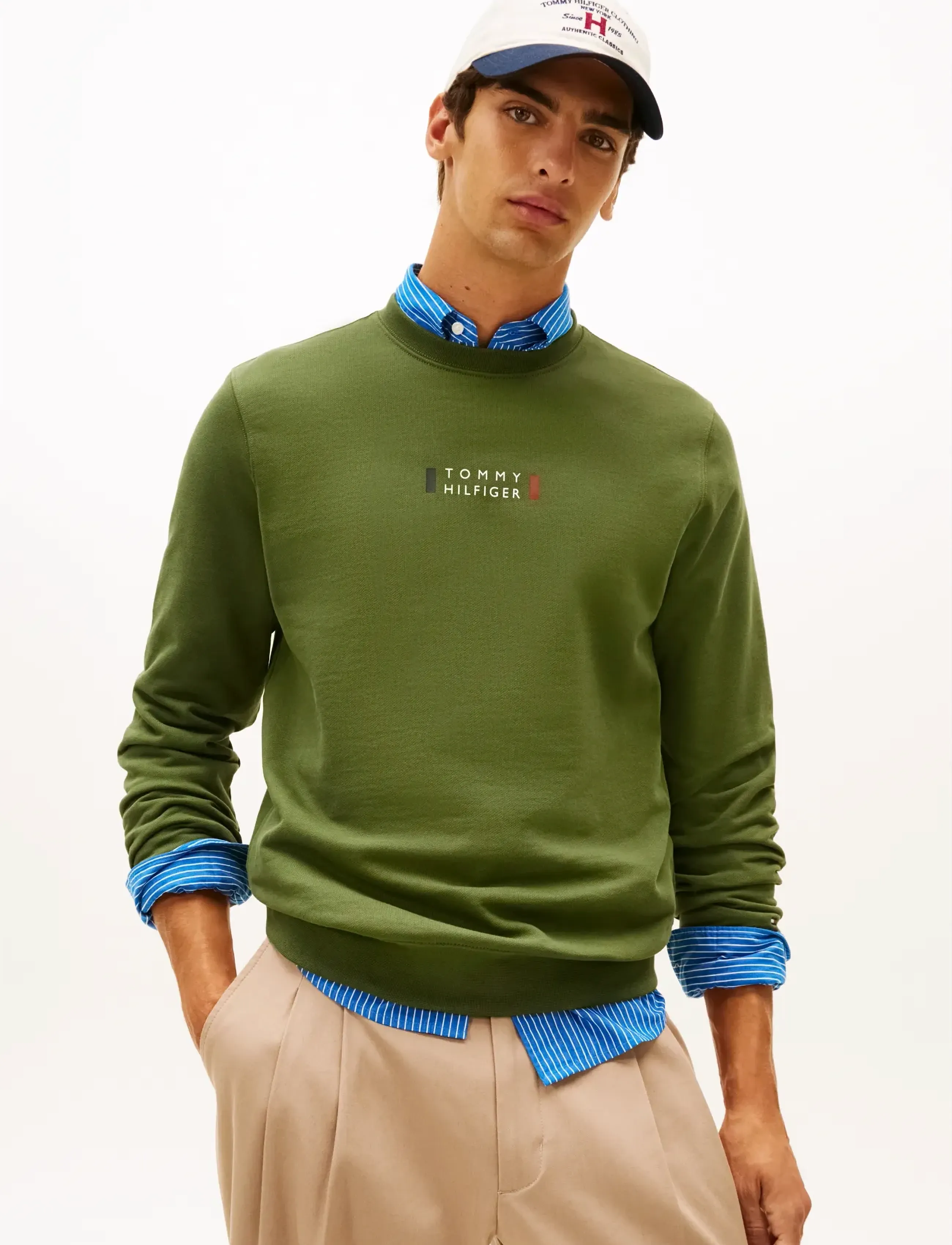 Tommy Hilfiger Brand Love Sweatshirt, Mænd, Sweatshirt, Kakigrøn, Str: L