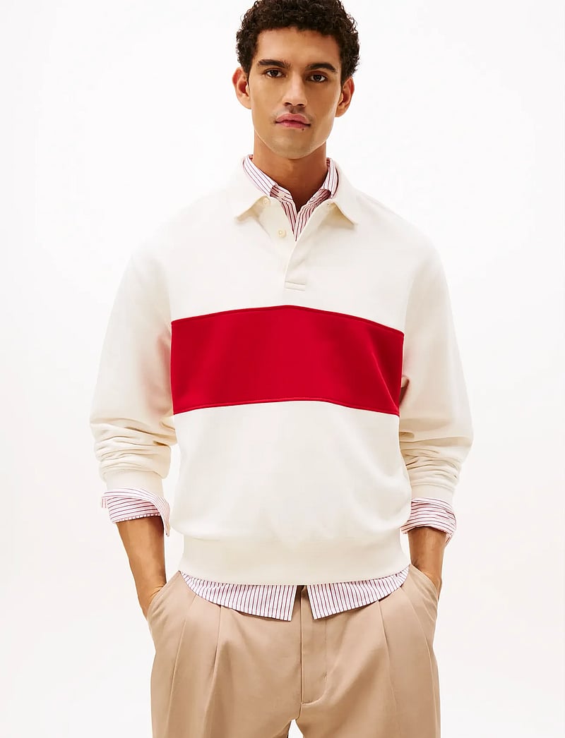 Tommy Hilfiger - ESS FLEECE COLORBLOCK RUGBY - polo krekli ar garām piedurknēm - ivory petal - 0