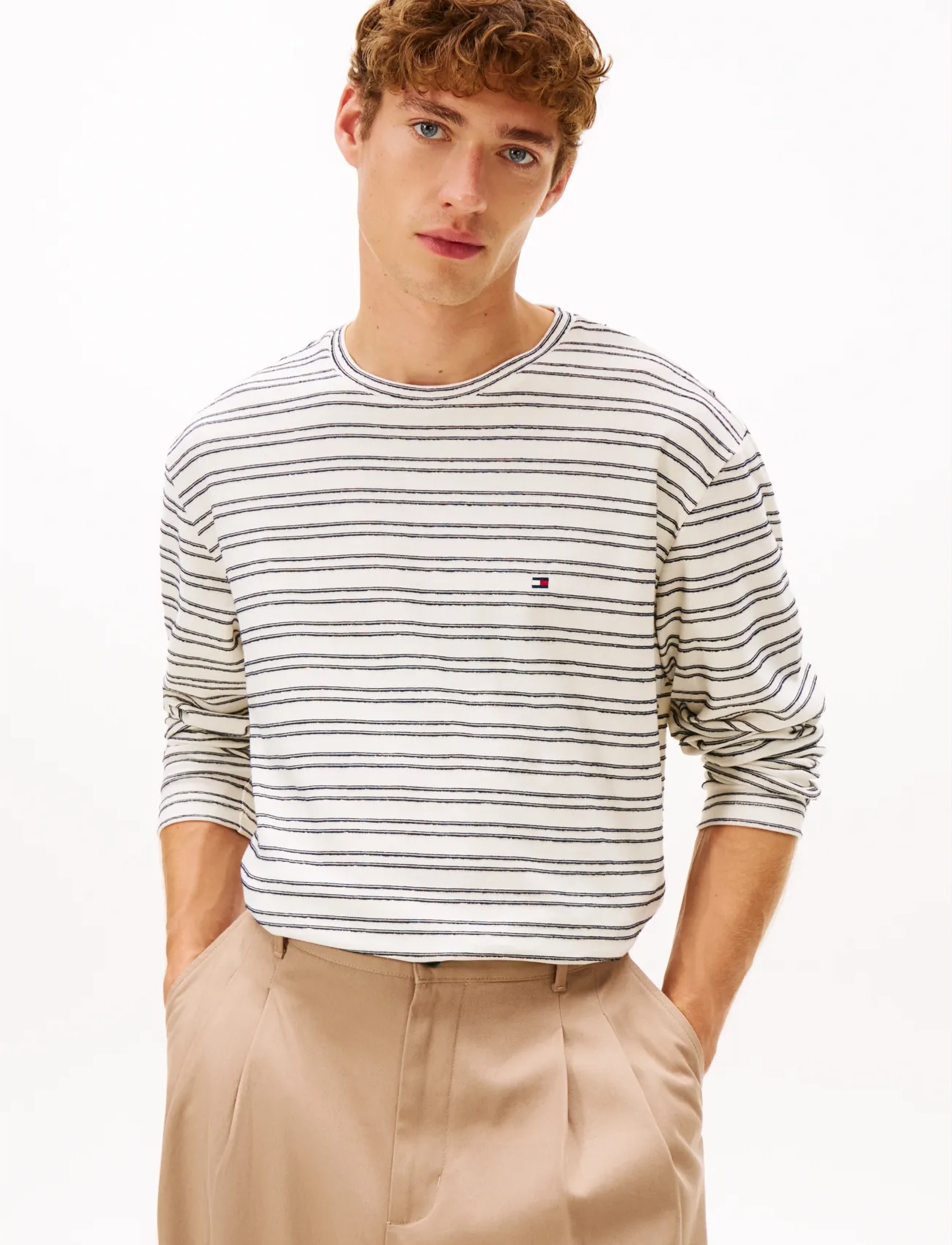 Tommy Hilfiger BOUCLE STRIPE LS TEE - Deals - IVORY PETAL   DESERT SKY / white