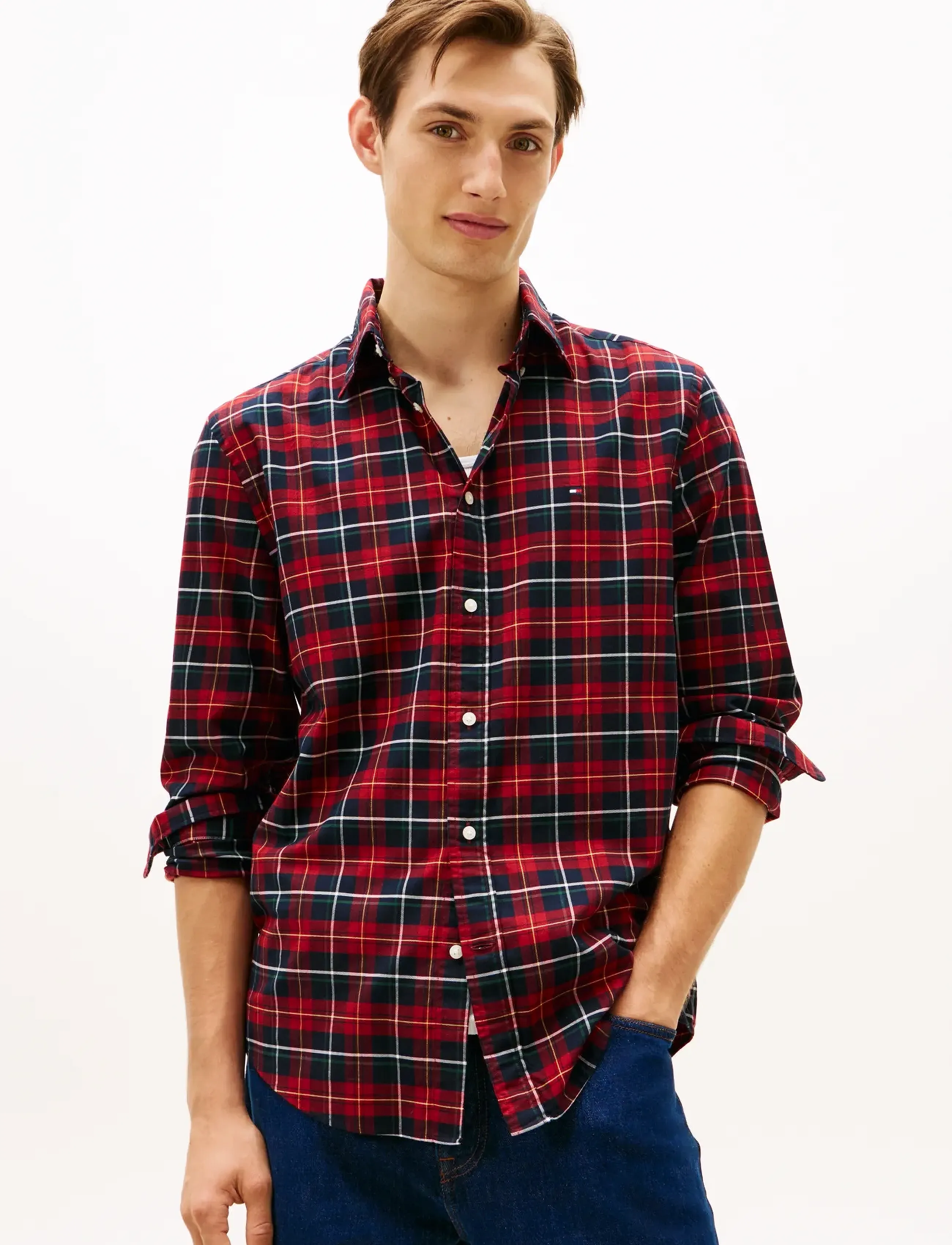 Tommy Hilfiger MERCERIZED TARTAN RF SHIRT - Akcija - REGATTA RED / CHECK / multi