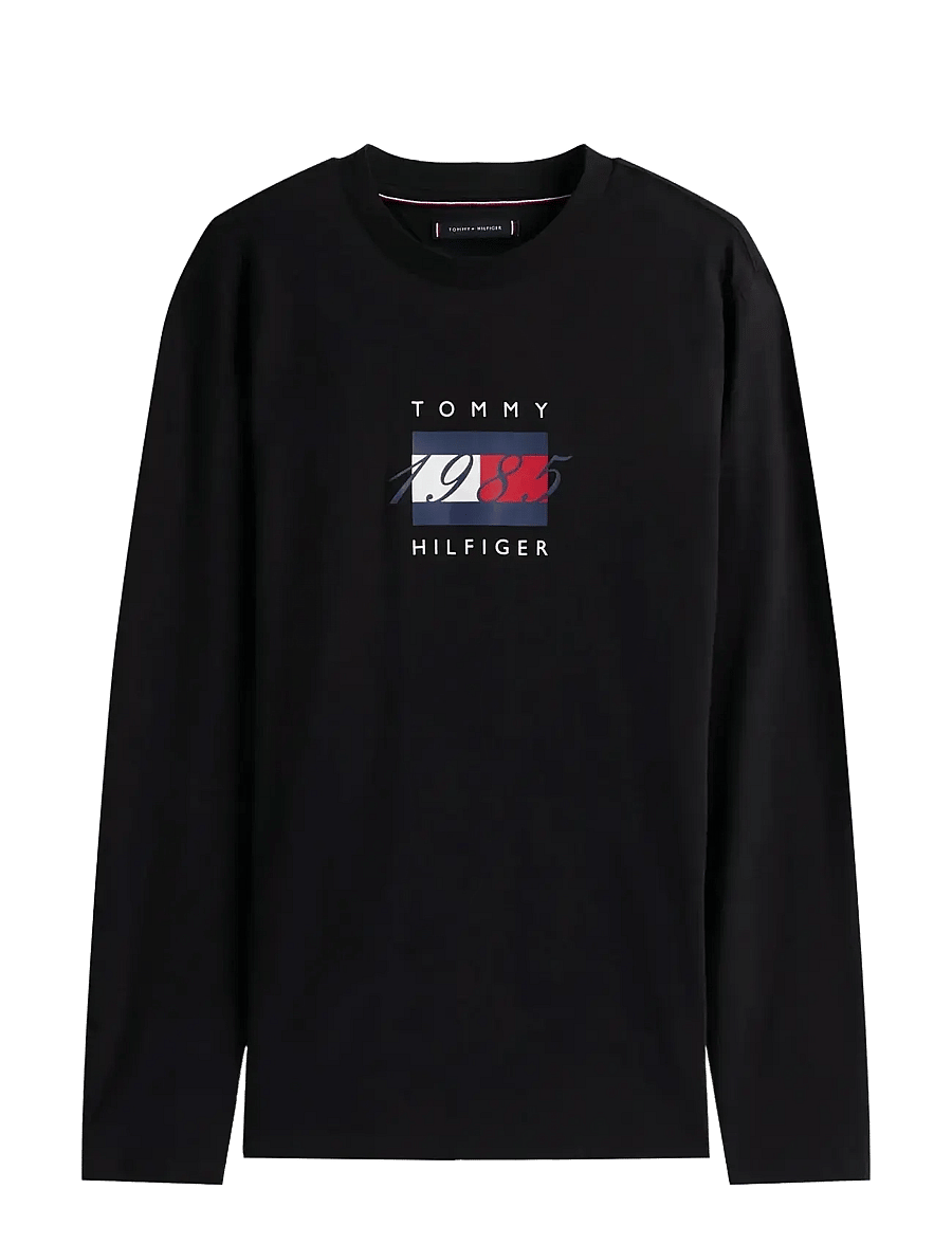 Tommy Hilfiger - LINEAR FLAG GRAPHIC LS TEE - langærmede t-shirts - black - 1