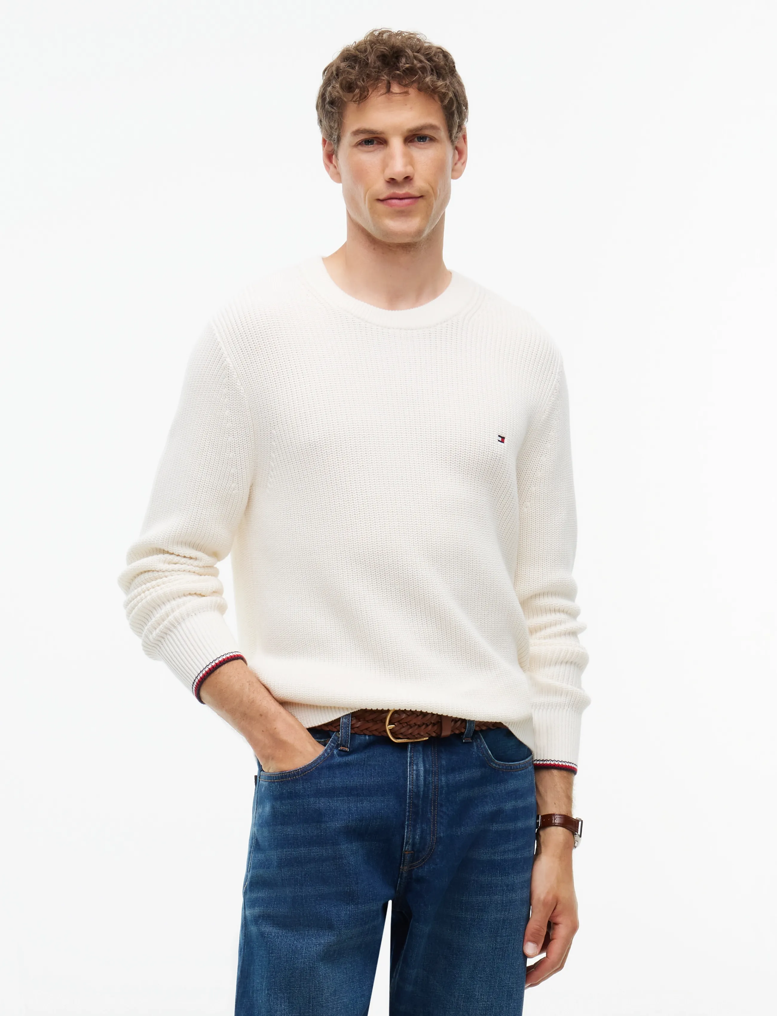 Tommy Hilfiger RWB RIB CREW NECK - Tøj - IVORY PETAL / cream