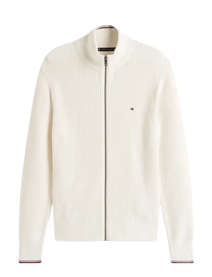 Tommy Hilfiger - RWB RIB ZIP THROUGH - pullover mit durchgehendem reißverschluss - ivory petal - 1