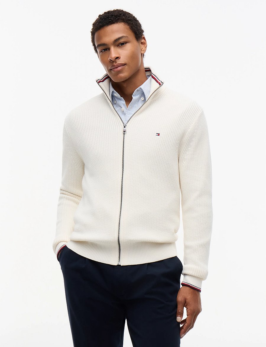 Tommy Hilfiger - RWB RIB ZIP THROUGH - pullover mit durchgehendem reißverschluss - ivory petal - 0