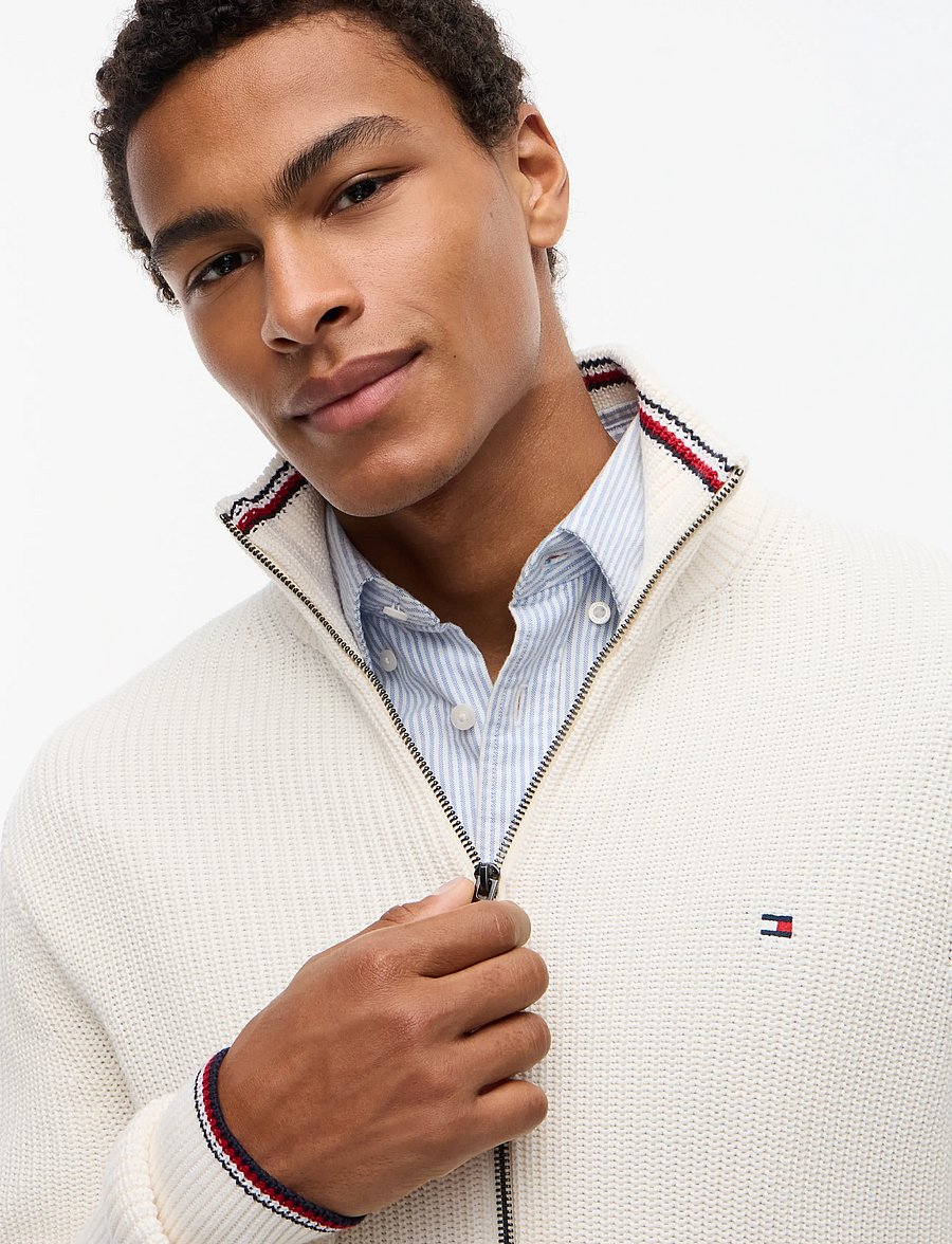 Tommy Hilfiger - RWB RIB ZIP THROUGH - pullover mit durchgehendem reißverschluss - ivory petal - 3