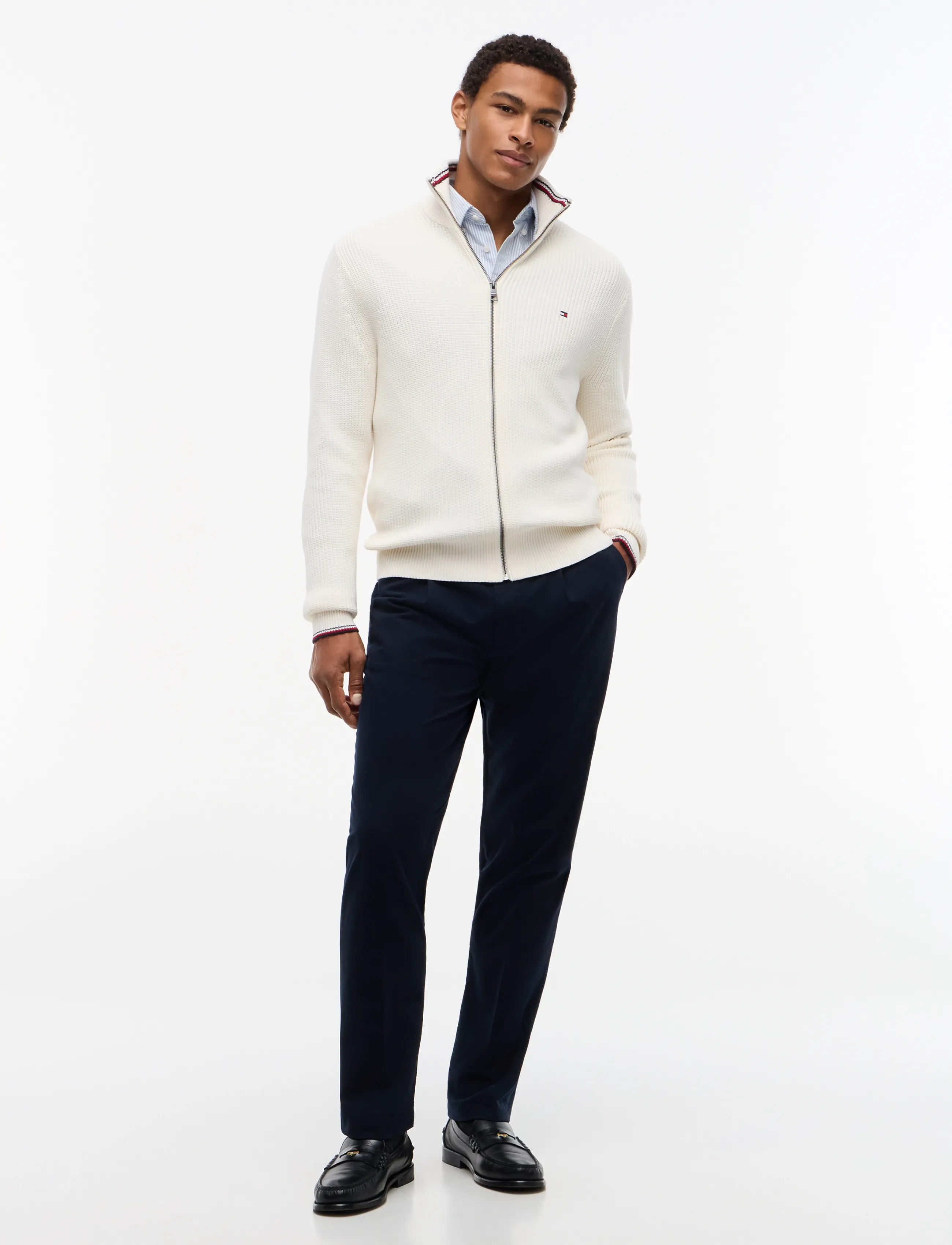 Tommy Hilfiger - RWB RIB ZIP THROUGH - pullover mit durchgehendem reißverschluss - ivory petal - 4