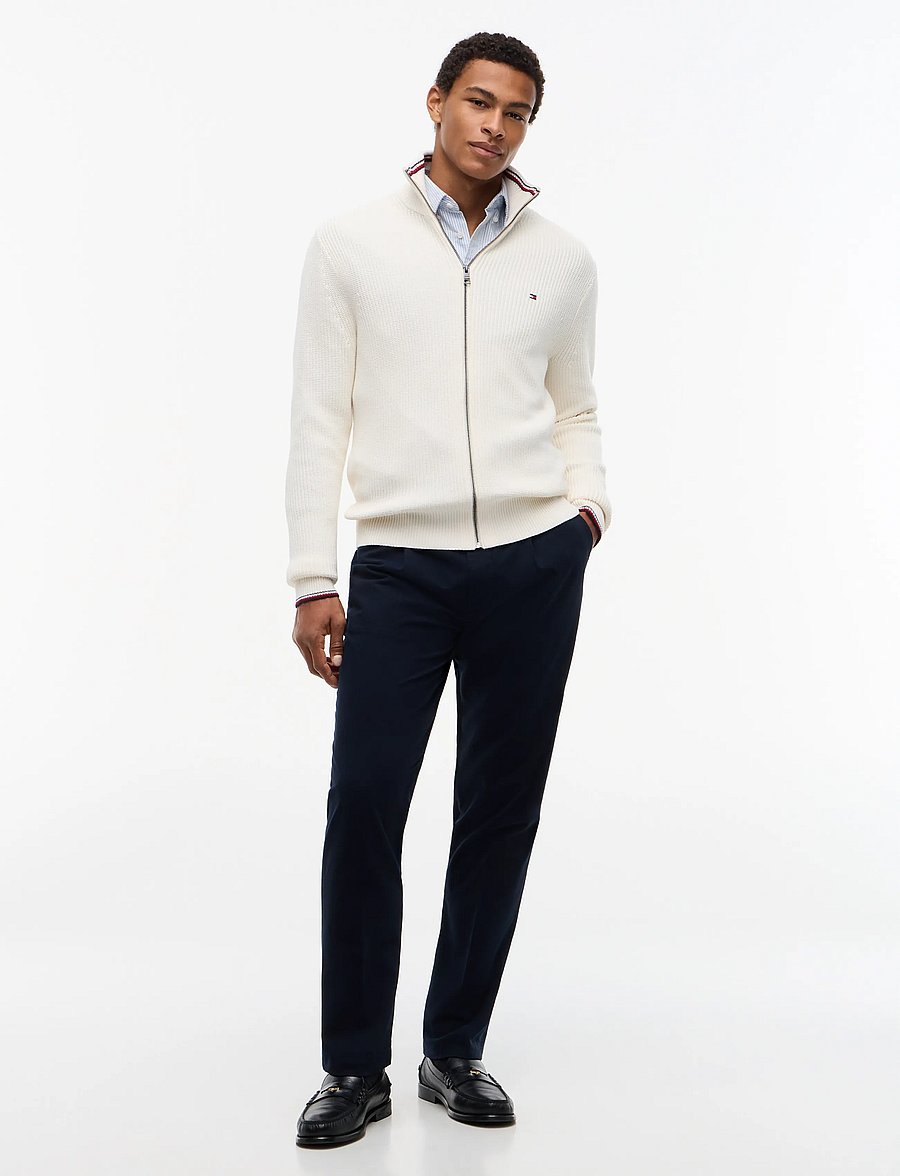 Tommy Hilfiger - RWB RIB ZIP THROUGH - pullover mit durchgehendem reißverschluss - ivory petal - 4