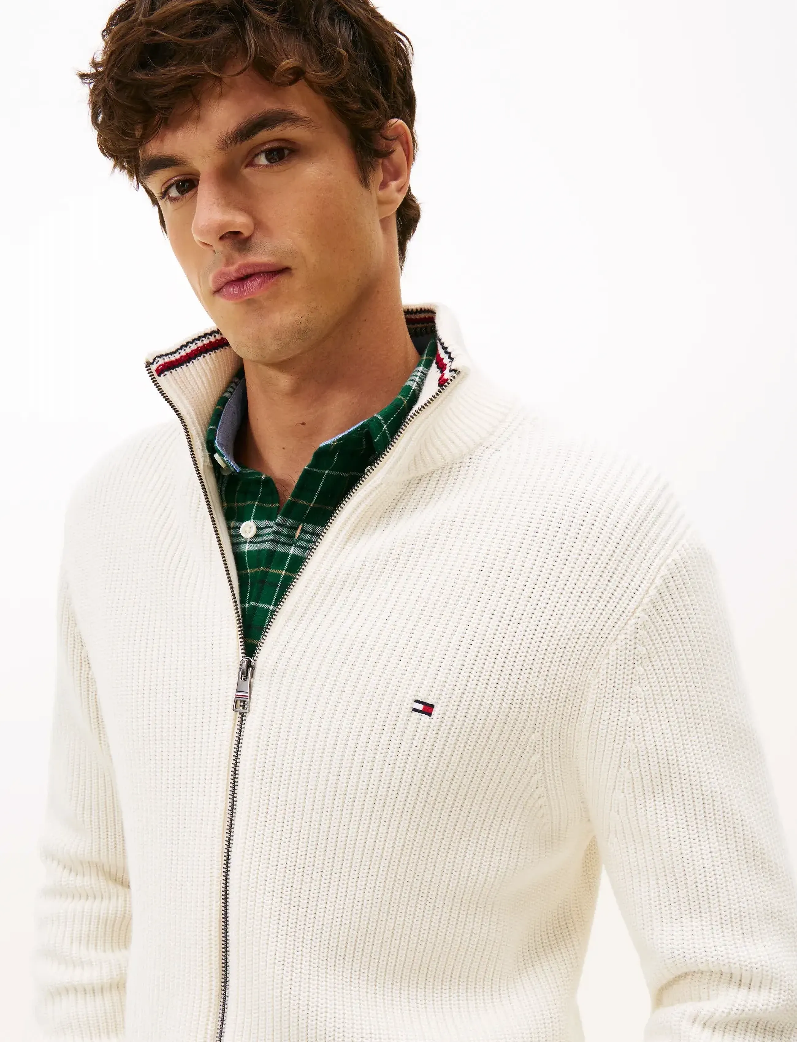 Tommy Hilfiger - RWB RIB ZIP THROUGH - pullover mit durchgehendem reißverschluss - ivory petal - 5