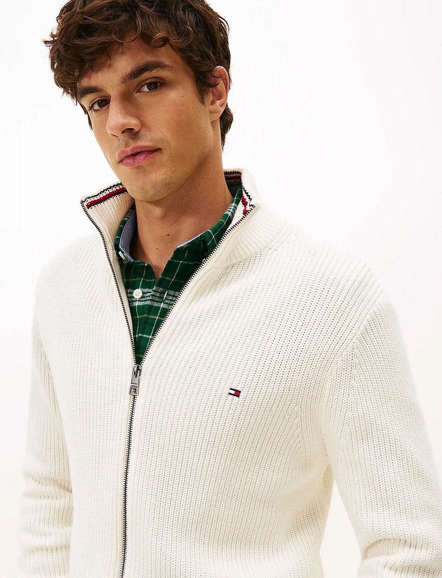 Tommy Hilfiger - RWB RIB ZIP THROUGH - pullover mit durchgehendem reißverschluss - ivory petal - 5