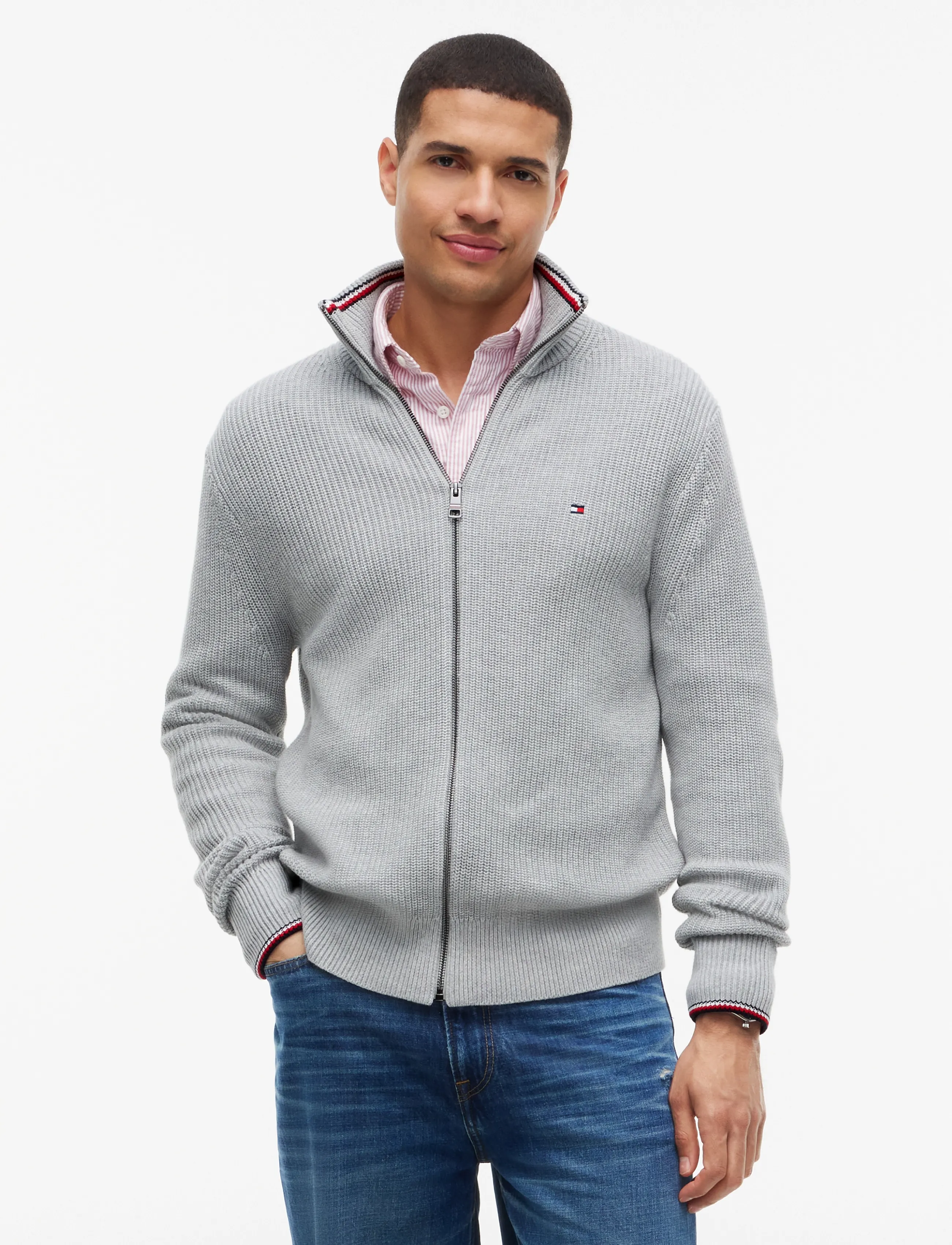 Tommy Hilfiger RWB RIB ZIP THROUGH - Riided - LIGHT GREY HEATHER / grey
