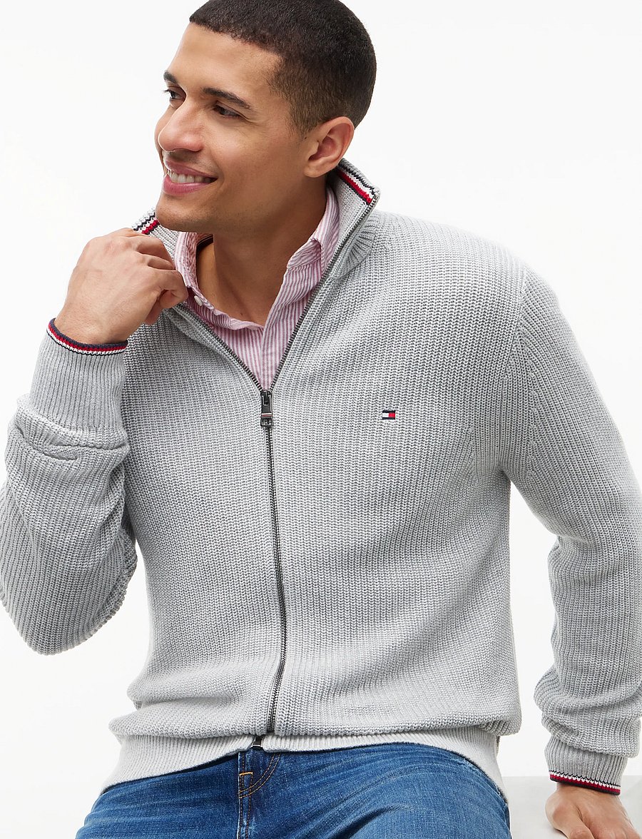 Tommy Hilfiger - RWB RIB ZIP THROUGH - lukuga džemprid - light grey heather - 3