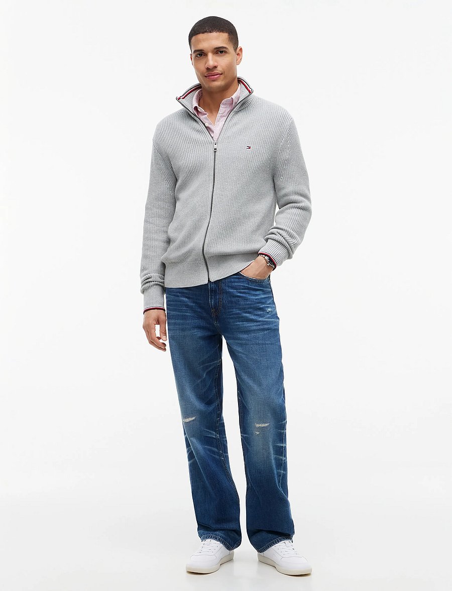 Tommy Hilfiger - RWB RIB ZIP THROUGH - lukuga džemprid - light grey heather - 4