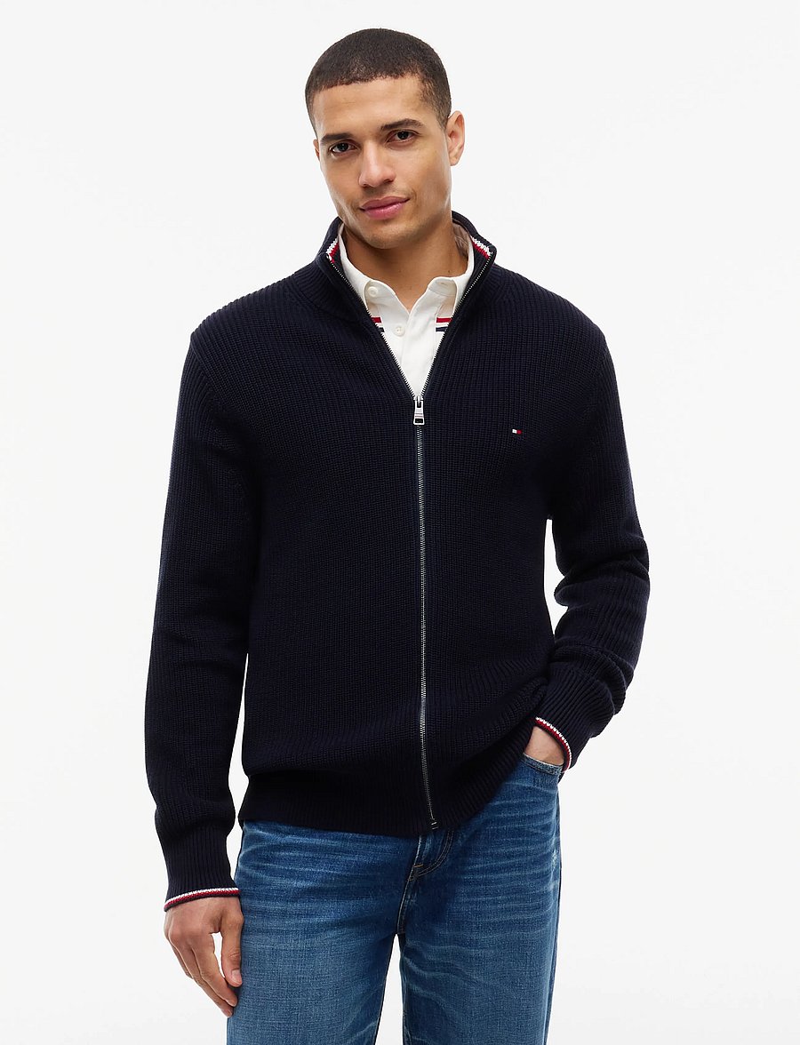 Tommy Hilfiger - RWB RIB ZIP THROUGH - pullover mit durchgehendem reißverschluss - navy blue - 0