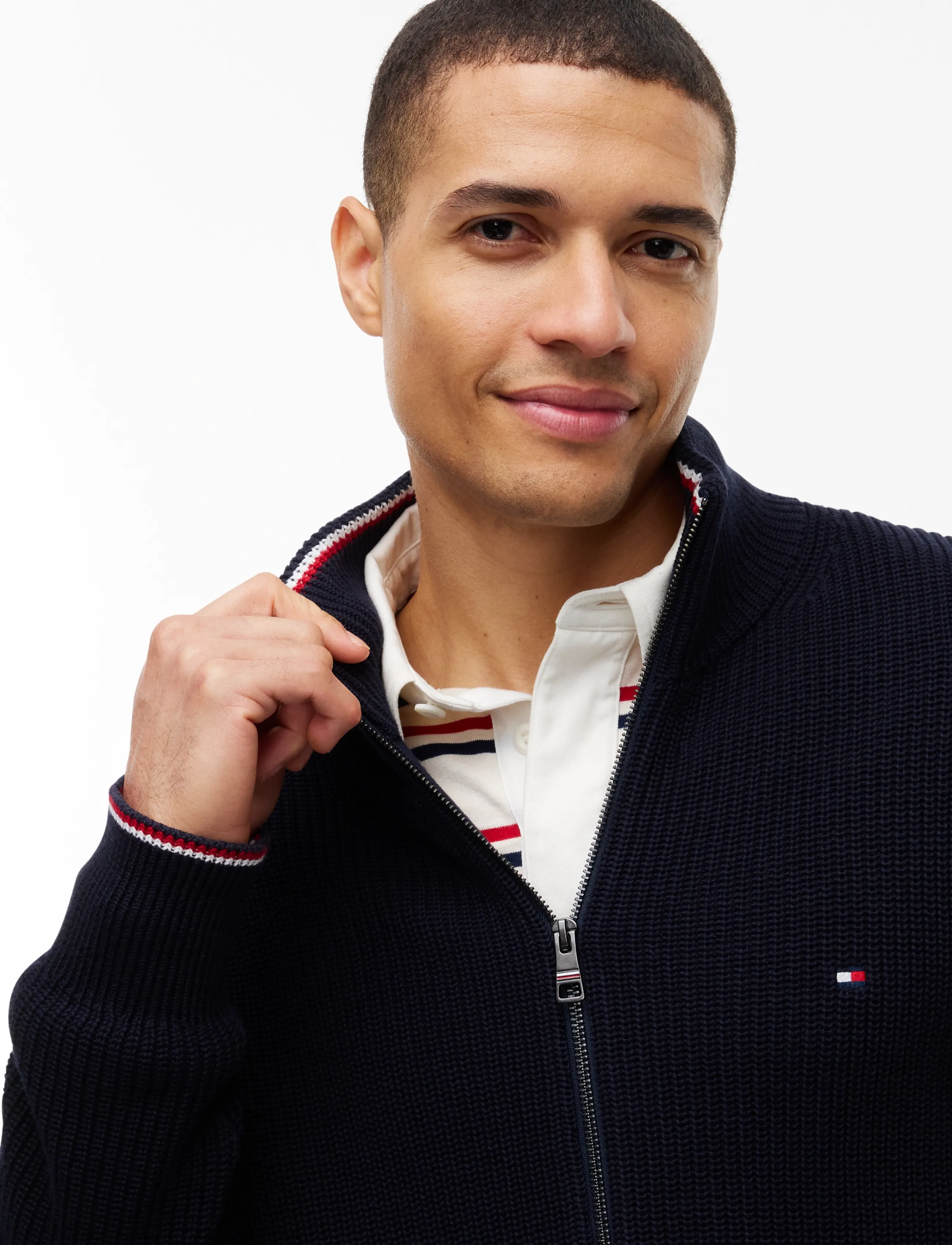 Tommy Hilfiger - RWB RIB ZIP THROUGH - pullover mit durchgehendem reißverschluss - navy blue - 3