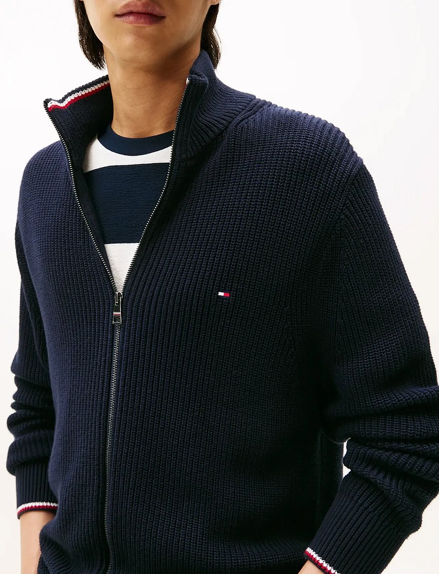Tommy Hilfiger - RWB RIB ZIP THROUGH - pullover mit durchgehendem reißverschluss - navy blue - 5