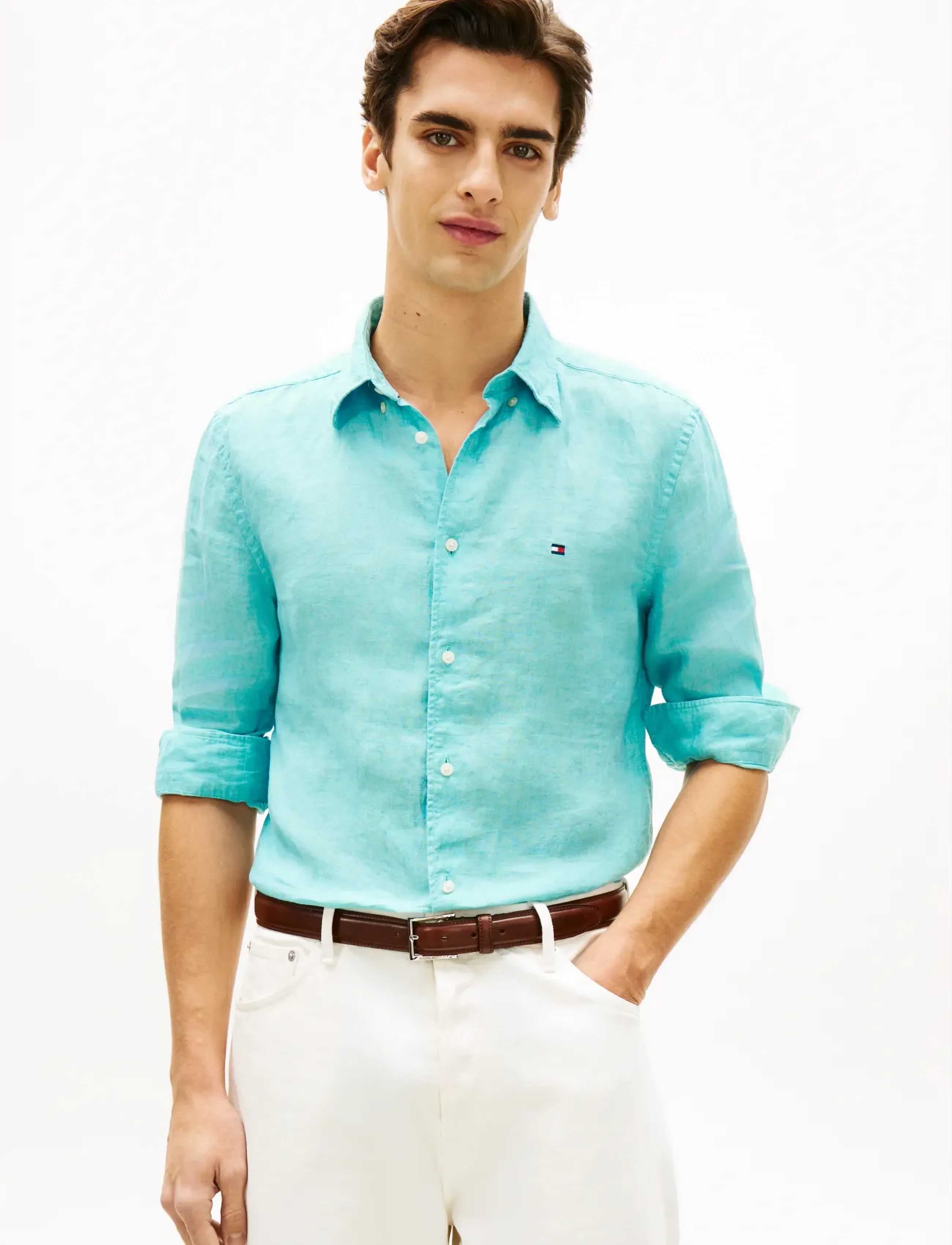 Tommy Hilfiger PIGMENT DYED LI SOLID RF SHIRT - Tommy Hilfiger - ARCTIC AQUA / green