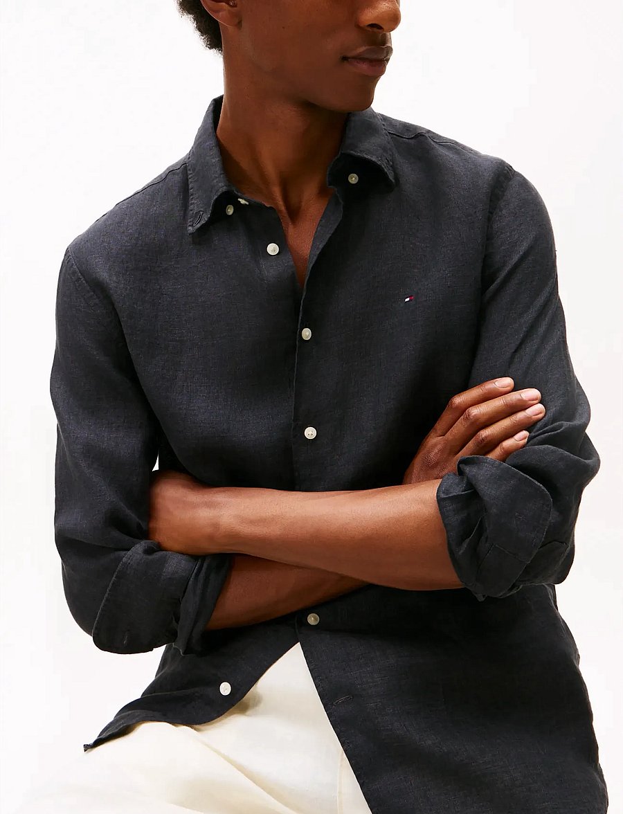 Tommy Hilfiger - PIGMENT DYED LI SOLID RF SHIRT - linased särgid - black - 4