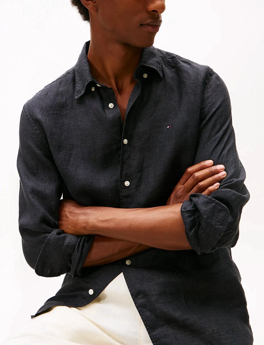 Tommy Hilfiger - PIGMENT DYED LI SOLID RF SHIRT - linased särgid - black - 5
