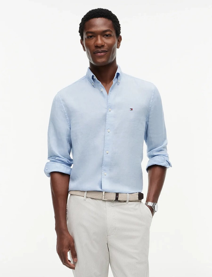 Tommy Hilfiger - PIGMENT DYED LI SOLID RF SHIRT - leinenhemden - breezy blue - 0