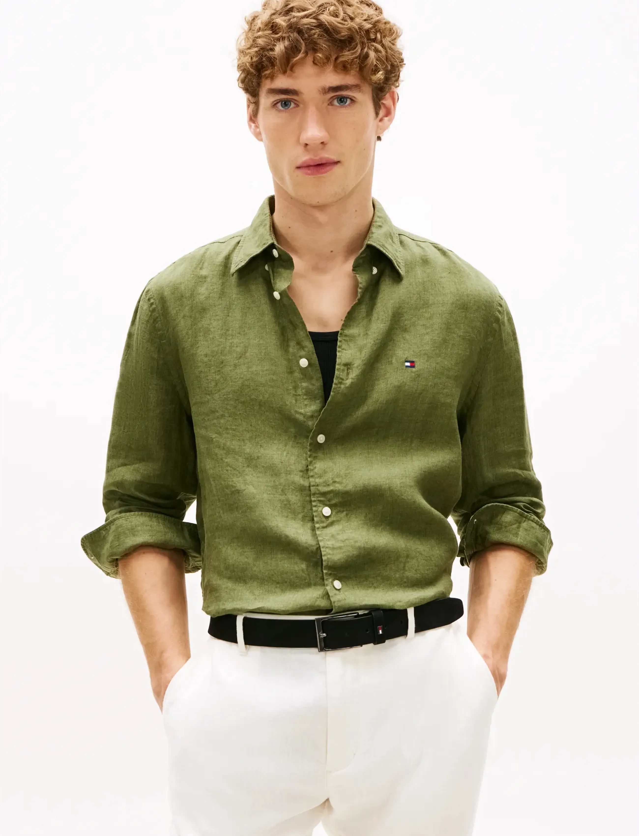 Tommy Hilfiger PIGMENT DYED LI SOLID RF SHIRT - Koszule - DARK ARTICHOKE / khaki/green