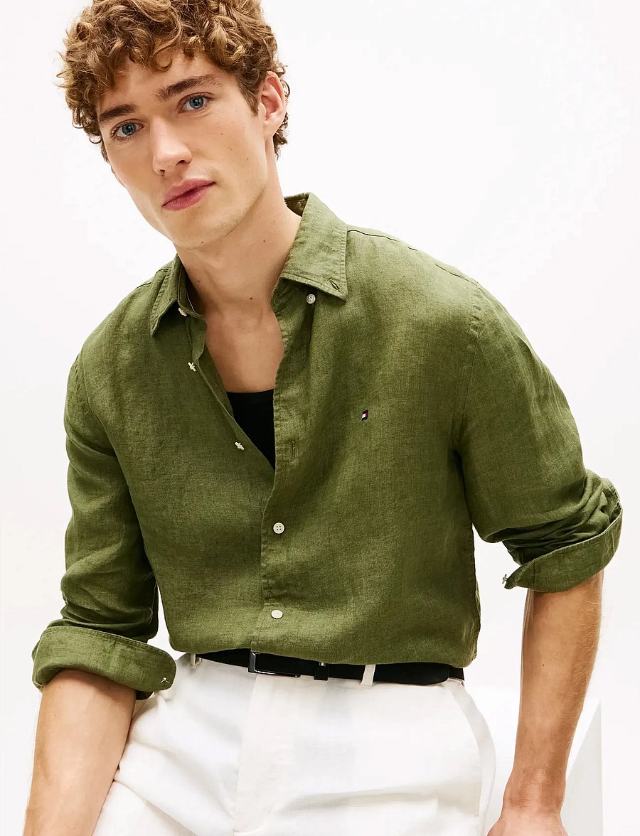 Tommy Hilfiger - PIGMENT DYED LI SOLID RF SHIRT - leinenhemden - dark artichoke - 4