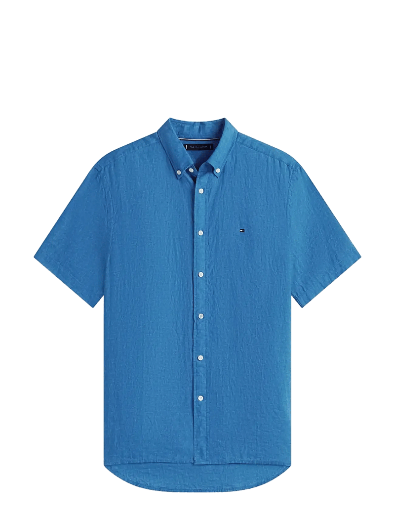 Tommy Hilfiger - PIGMENT DYED LINEN RF SHIRT S/S - kortärmade skjortor - blue orbit - 1